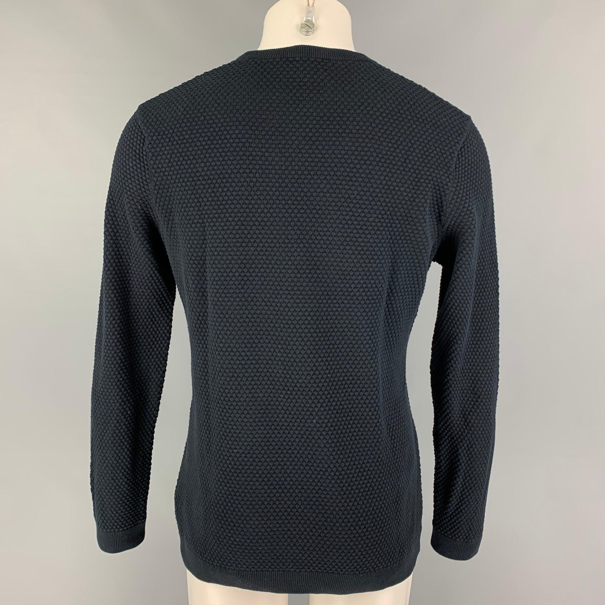 THEORY Size M Navy Waffle Knit Cotton Crew-Neck Pullover In Good Condition For Sale In San Francisco, CA