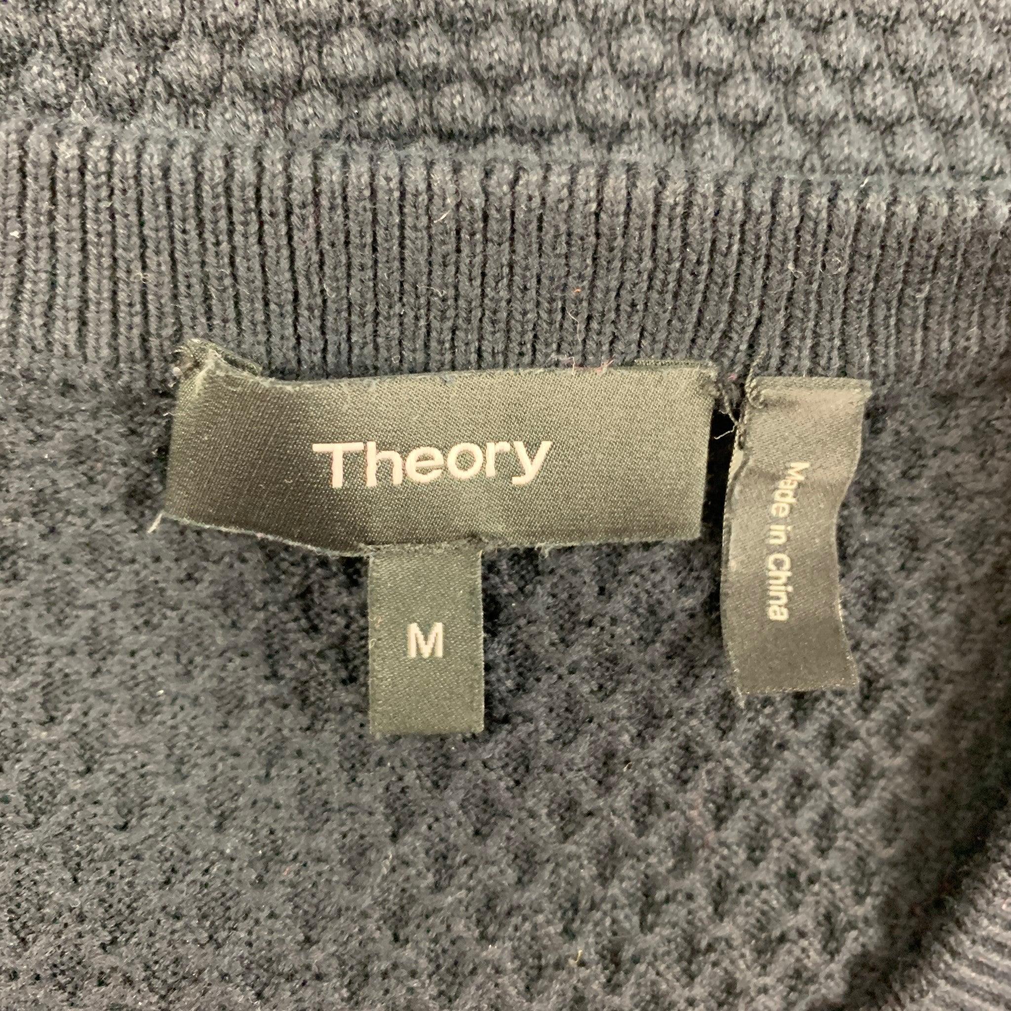 THEORY Size M Navy Waffle Knit Cotton Crew-Neck Pullover For Sale 1