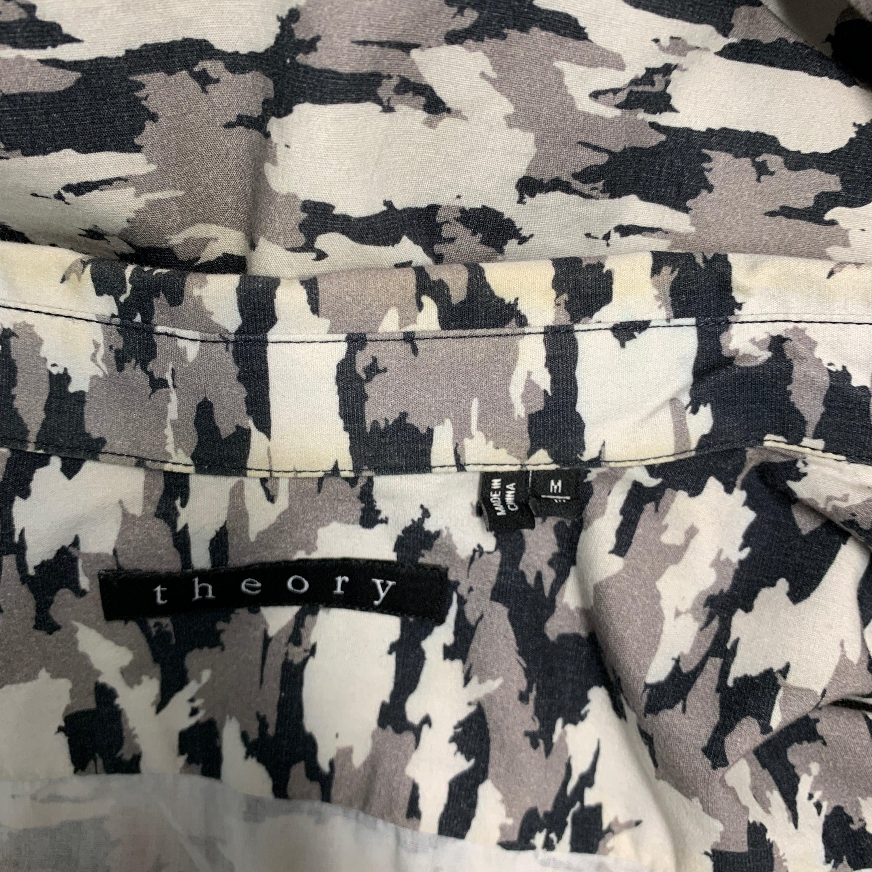 THEORY Size M Off White Black Camo Cotton Button Up Long Sleeve Shirt For Sale 4