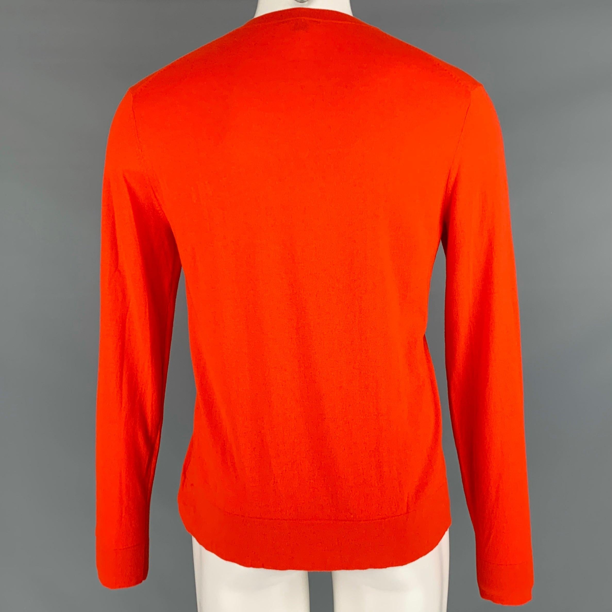THEORY Size M Orange Cotton Cashmere V-Neck Pullover In Excellent Condition In San Francisco, CA