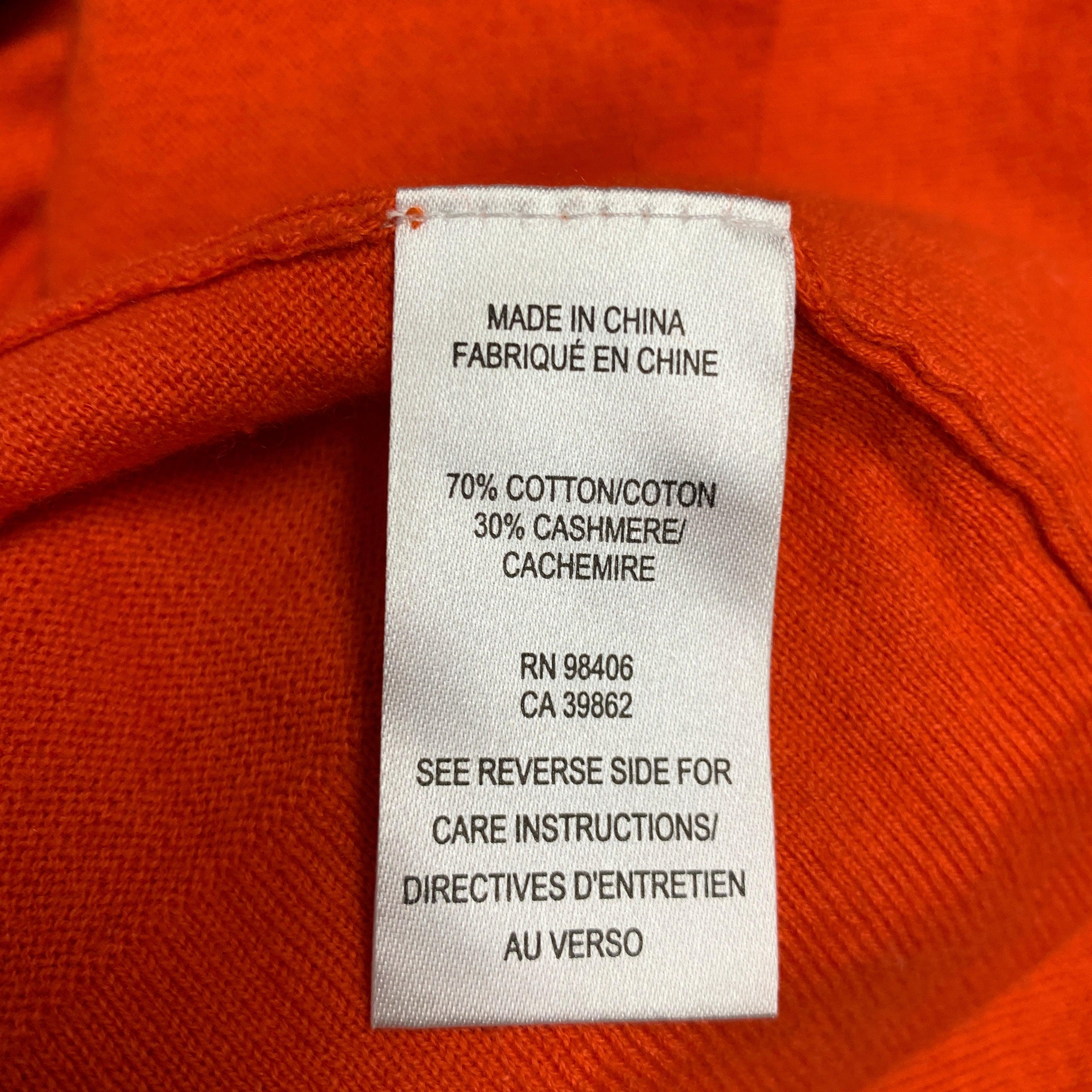 THEORY Size M Orange Cotton Cashmere V-Neck Pullover 1