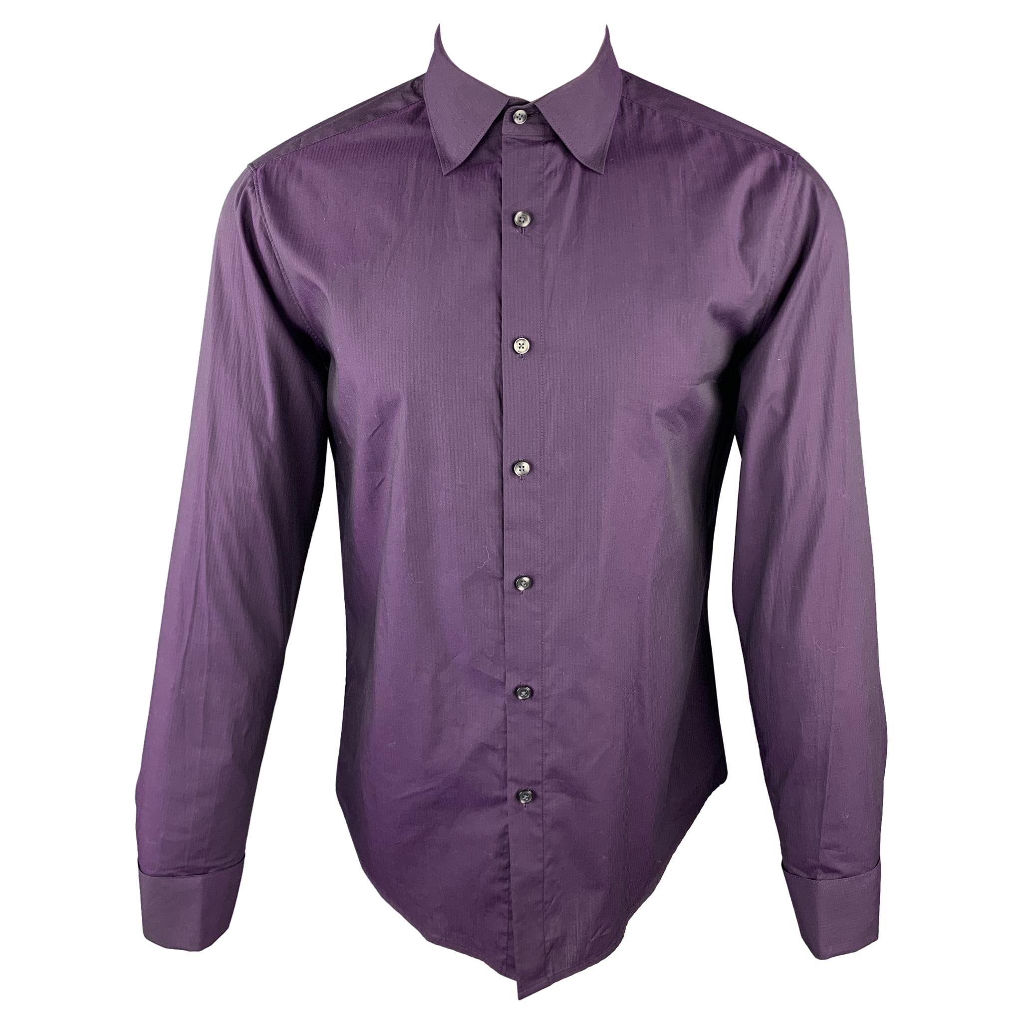 THEORY Size M Purple Solid Cotton Button Up Long Sleeve Shirt