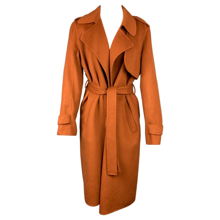 THEORY Size M Rust Wool Cashmere Shawl Collar Belted Coat at - Main Image