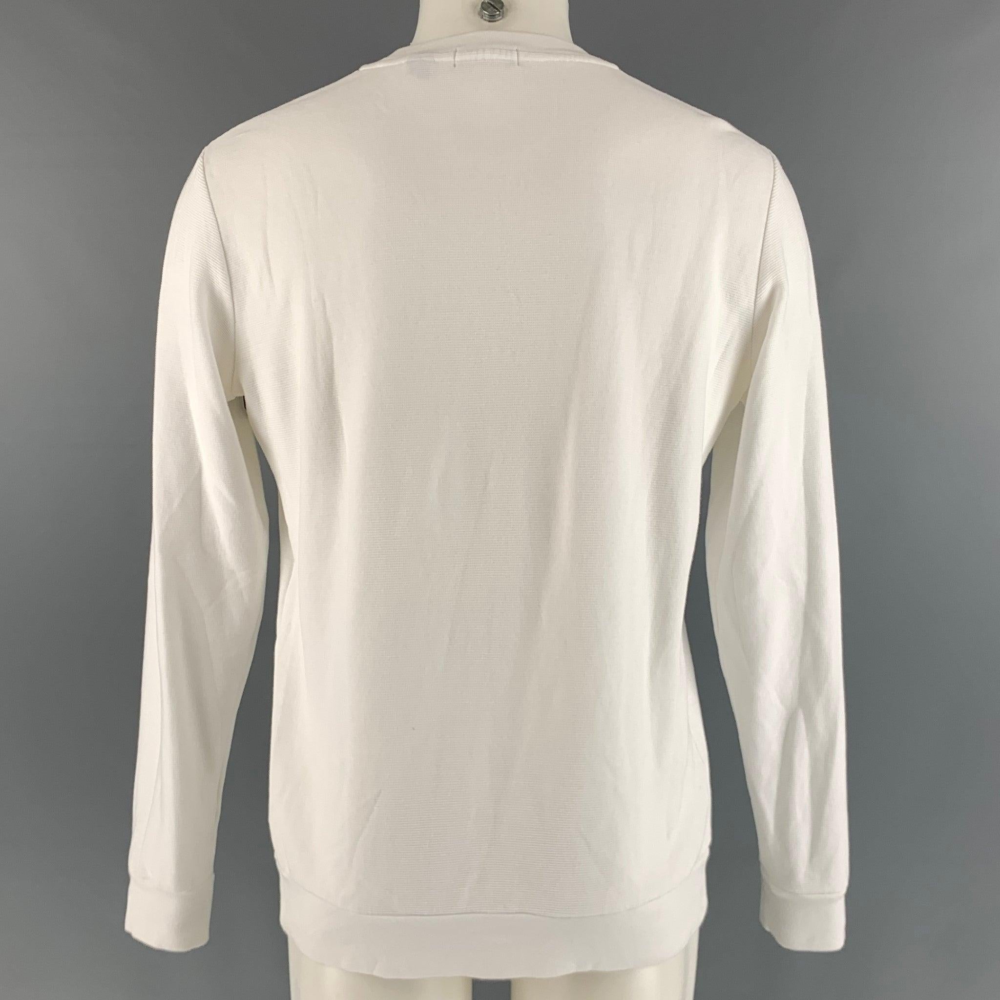 THEORY Size M White Waffle Knit Cotton Spandex Crew-Neck Pullover In Good Condition In San Francisco, CA
