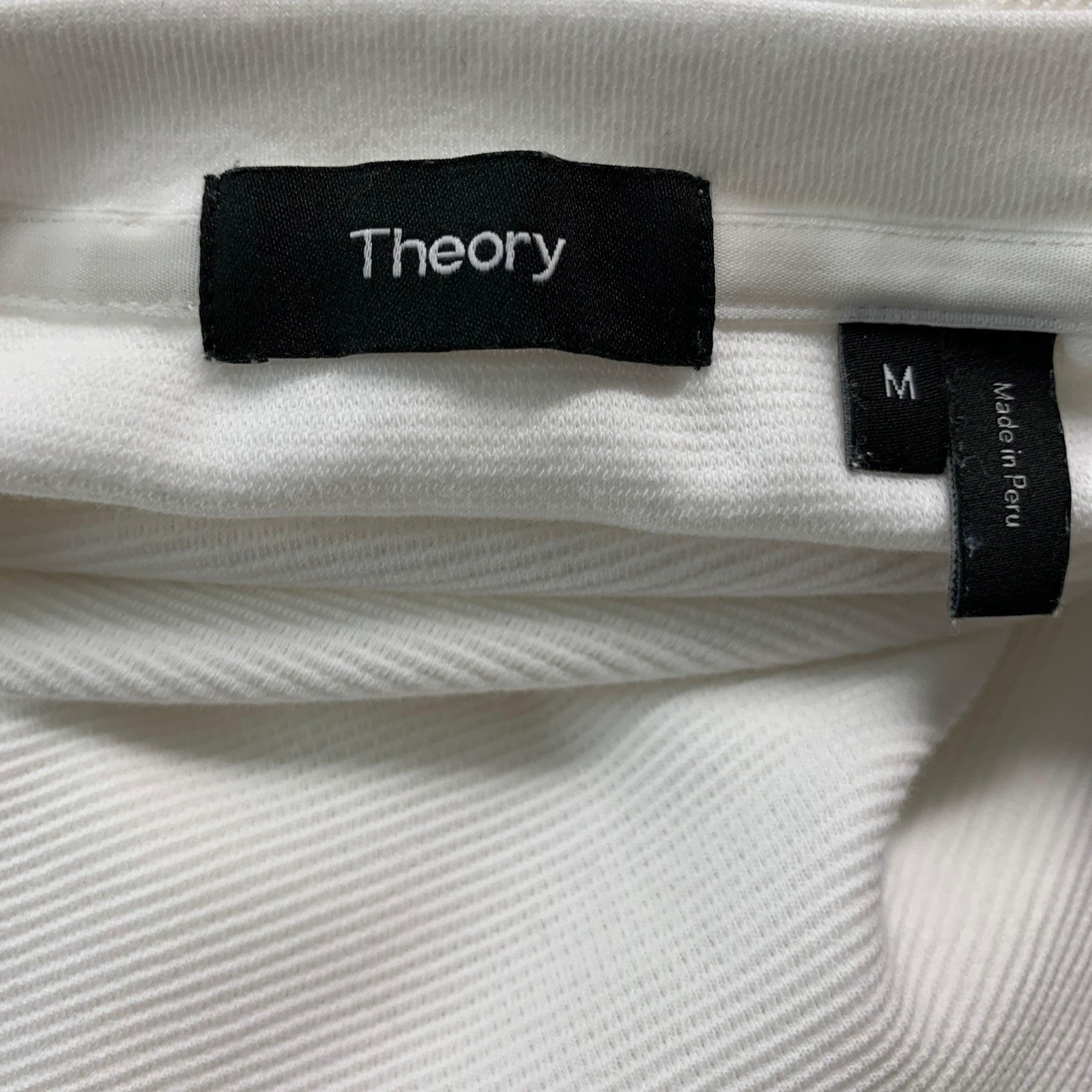 Men's THEORY Size M White Waffle Knit Cotton Spandex Crew-Neck Pullover