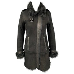 THEORY Size Petite Black Shearling Epaulettes Zip Up Coat