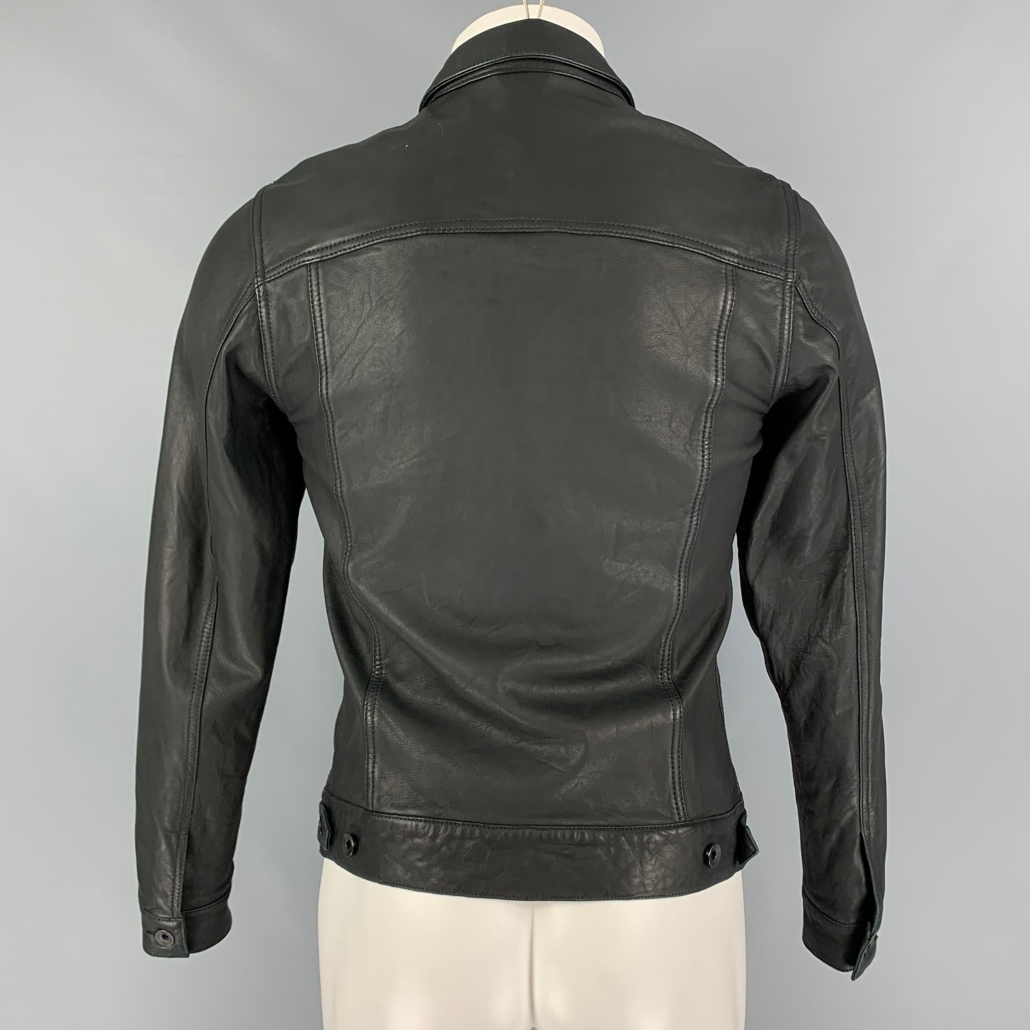 Men's THEORY Size S Black Leather Trucker Jacket