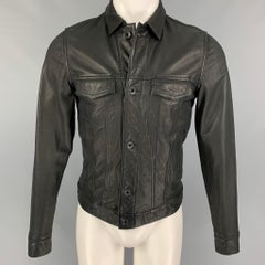 THEORY Size S Black Leather Trucker Jacket