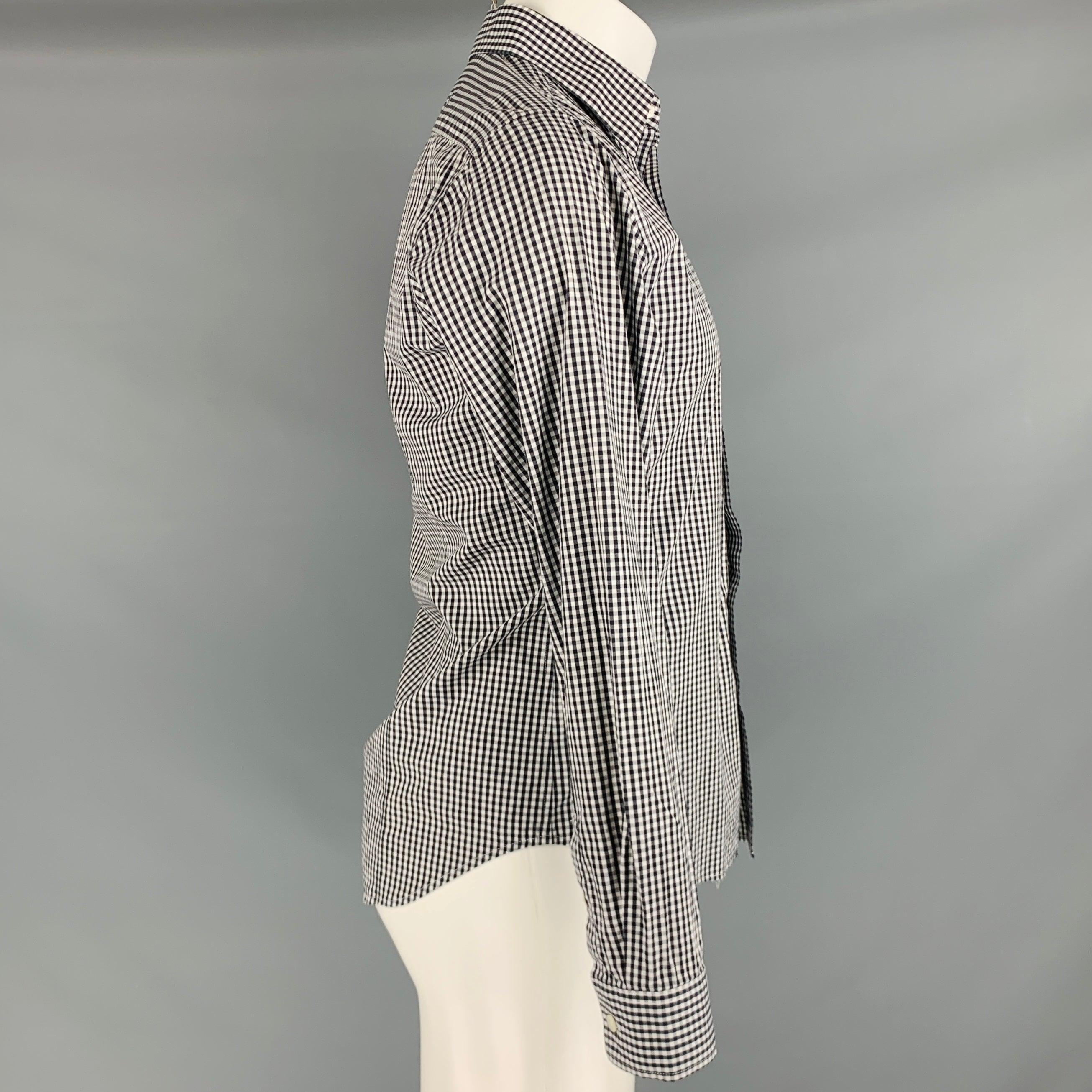 THEORY Size S Black White Checkered Cotton Button Up Long Sleeve Shirt In Excellent Condition For Sale In San Francisco, CA