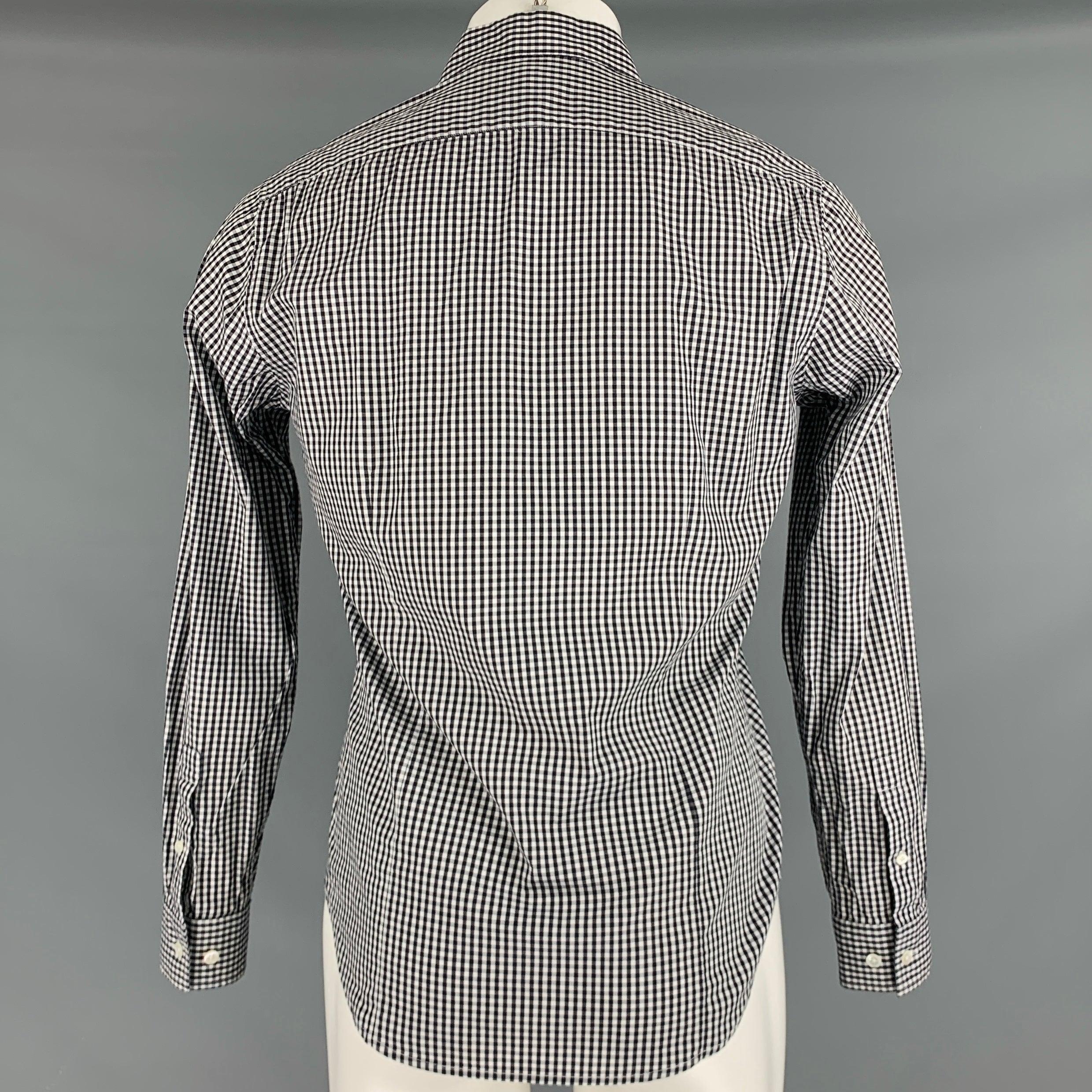 Men's THEORY Size S Black White Checkered Cotton Button Up Long Sleeve Shirt For Sale