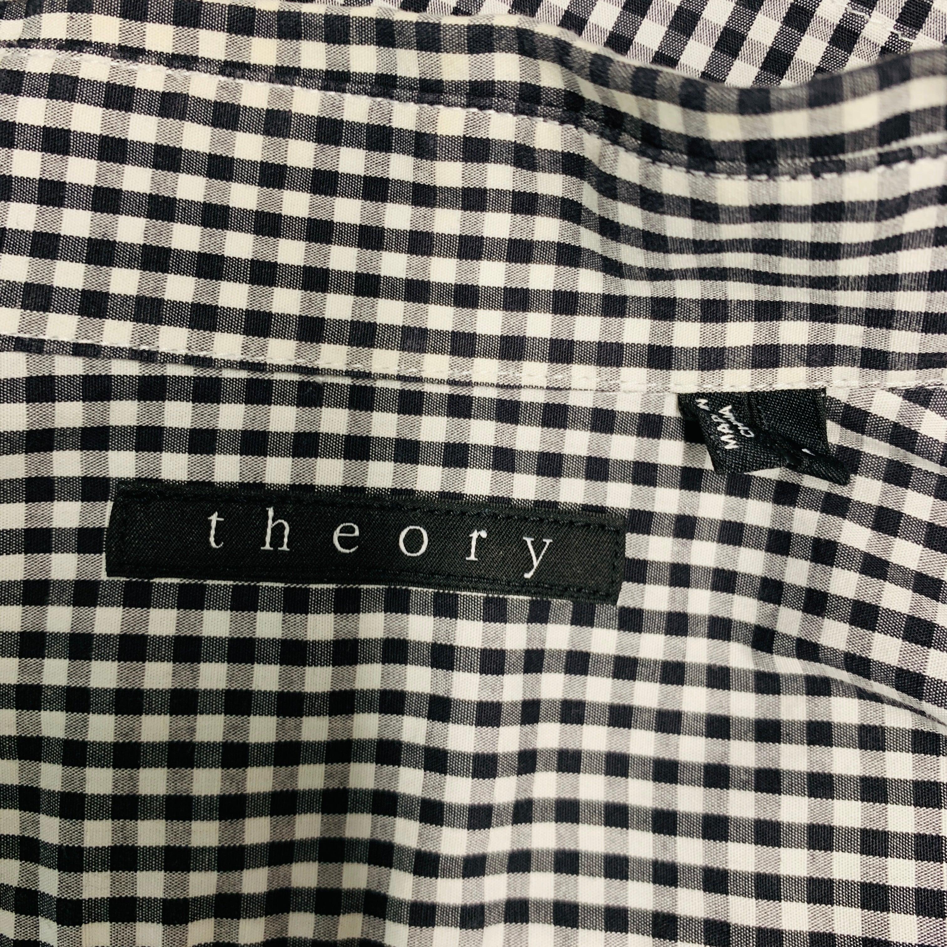 THEORY Size S Black White Checkered Cotton Button Up Long Sleeve Shirt For Sale 1