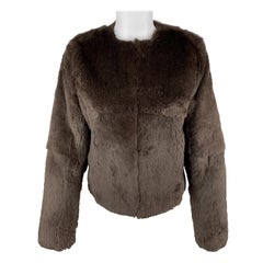 THEORY Size S Brown Rabbit Fur Collarless Jacket