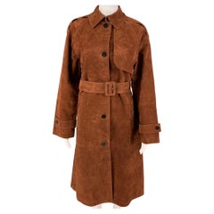 THEORY Size S Brown Suede Lamb Skin Trench Coat