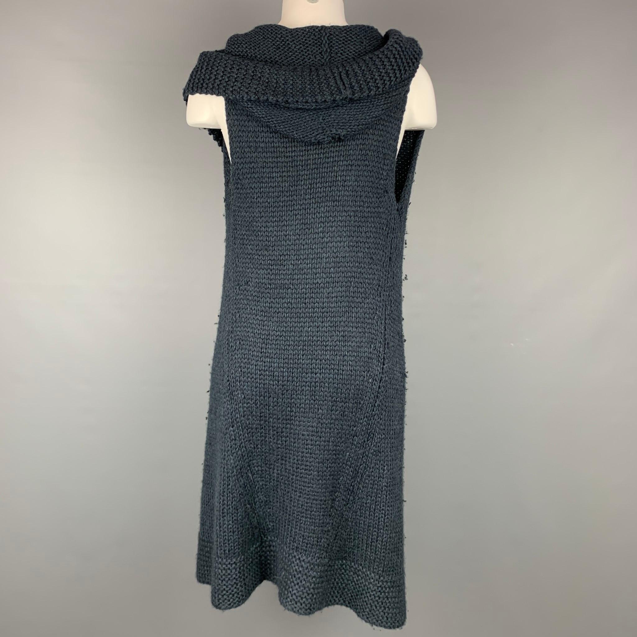 Black THEORY Size S Navy Knitted Alpaca / Silk Oversized Hooded Vest