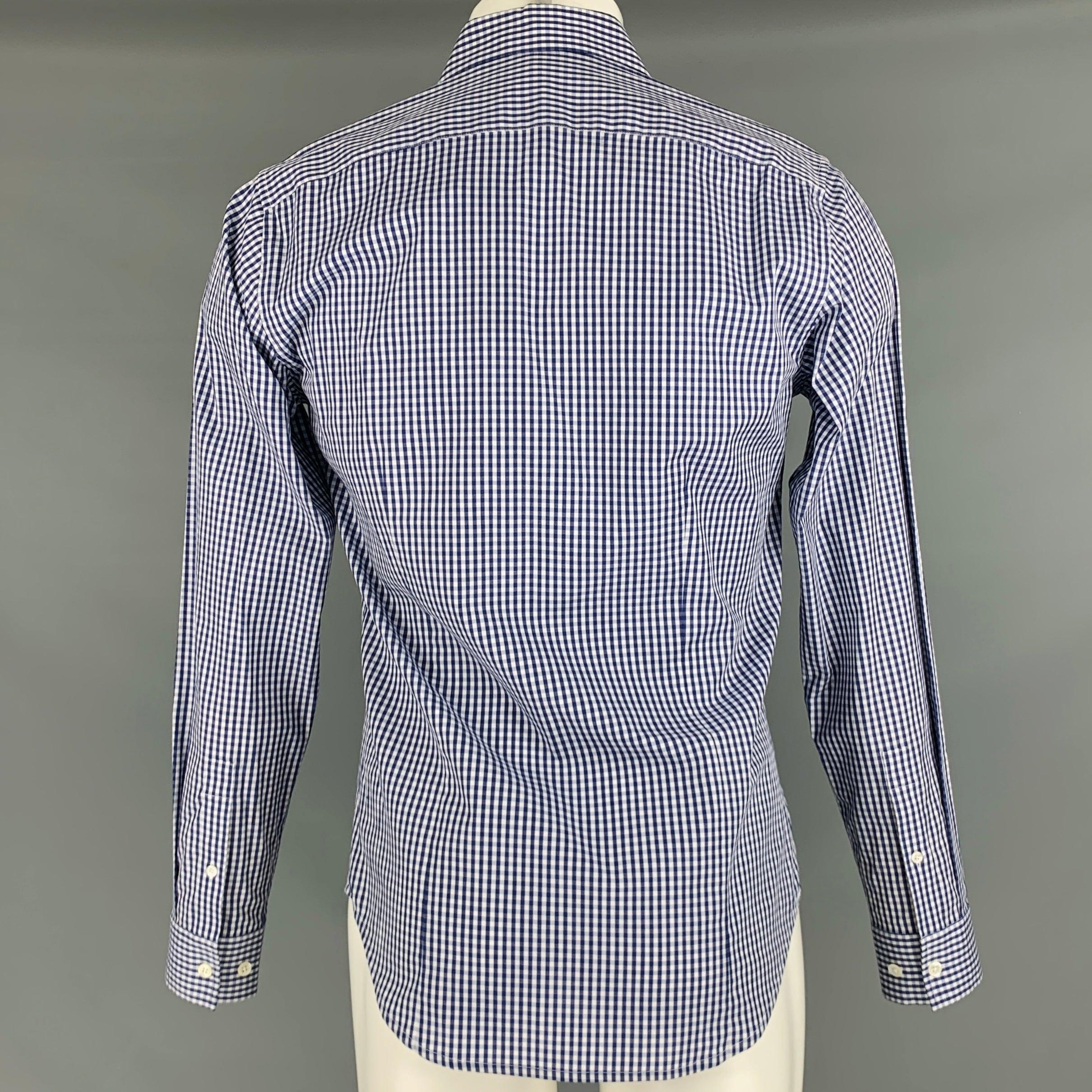 THEORY Size S Navy White Checkered Cotton Button Up Long Sleeve Shirt In Excellent Condition For Sale In San Francisco, CA