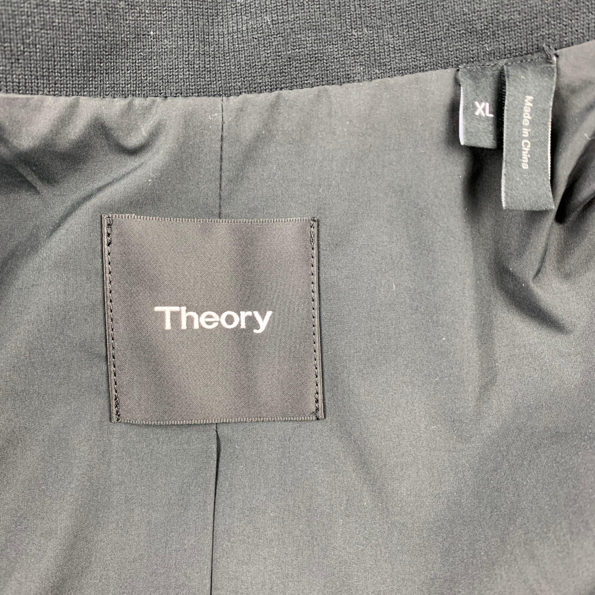 THEORY Size XL Black Polyester / Nylon Full Zip Ribbed Collar Jacket In Good Condition In San Francisco, CA