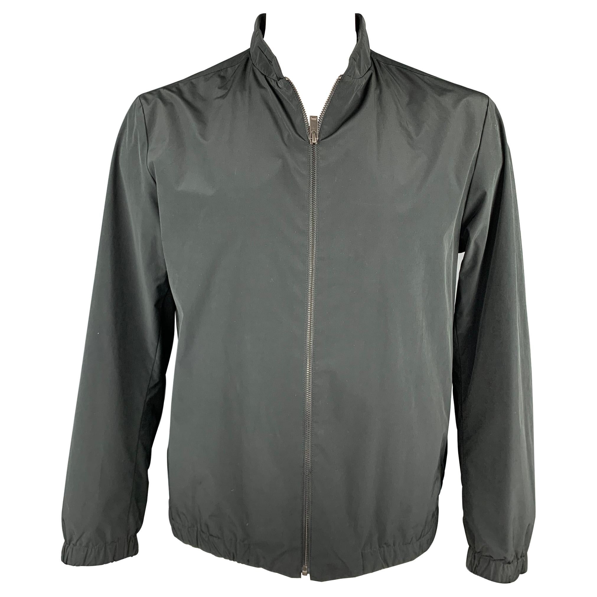 THEORY Size XL Black Polyester / Nylon Full Zip Ribbed Collar Jacket