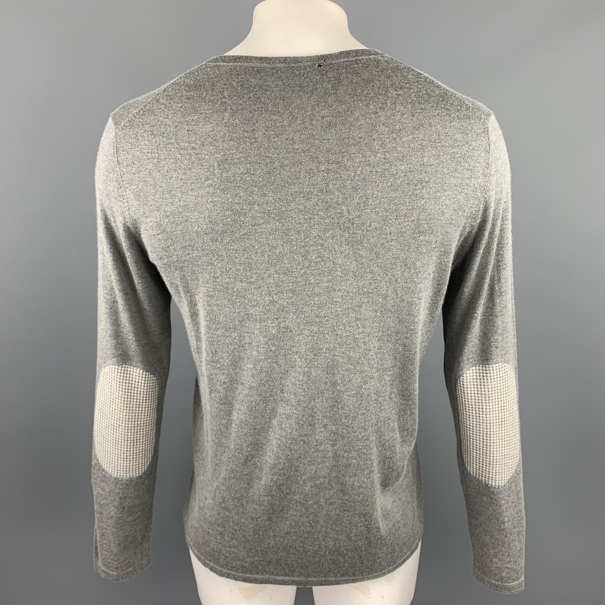 Gray THEORY Size XL Grey Silk / Cashmere V-Neck Elbow Patch Pullover