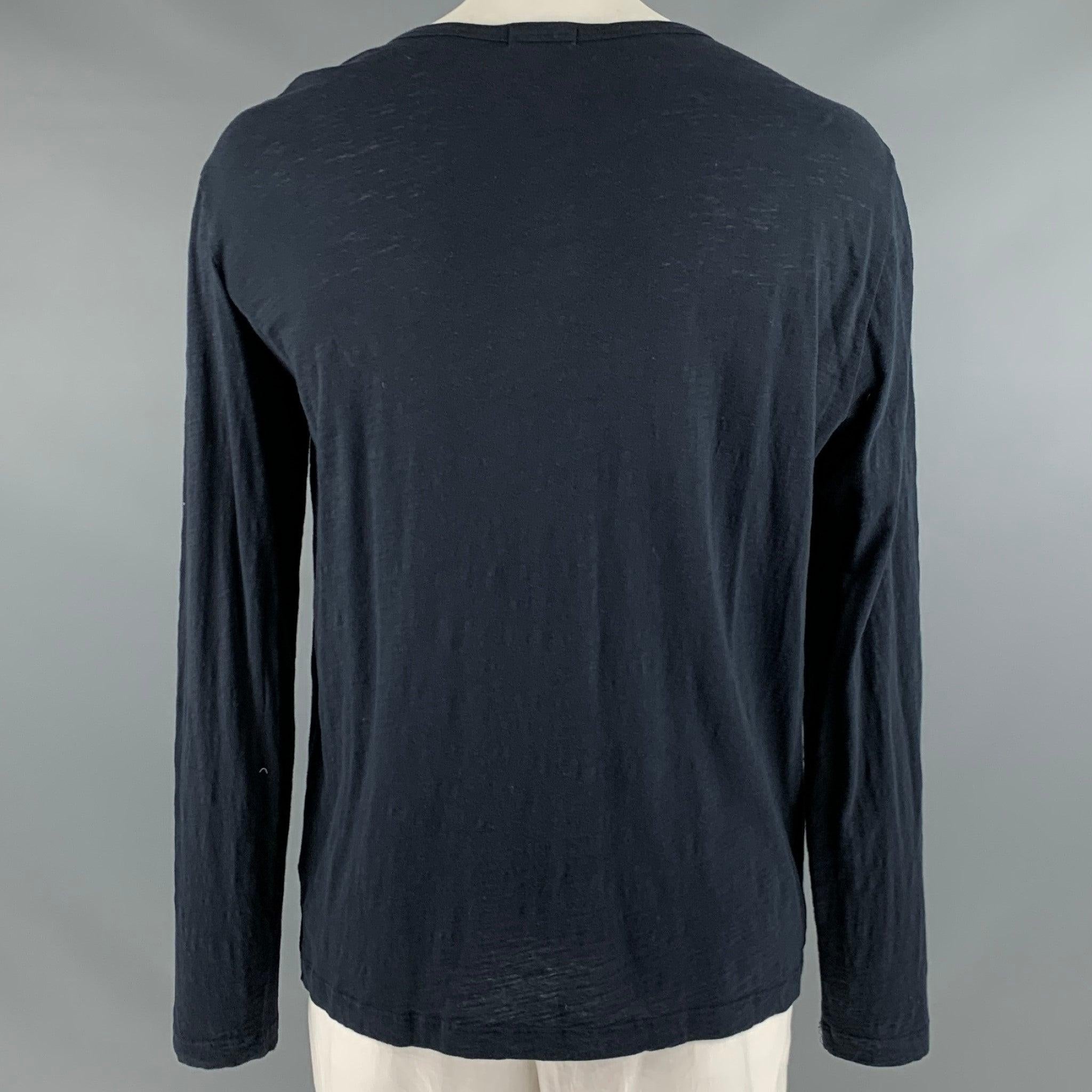THEORY Size XL Navy Cotton Henley Pullover In Good Condition For Sale In San Francisco, CA