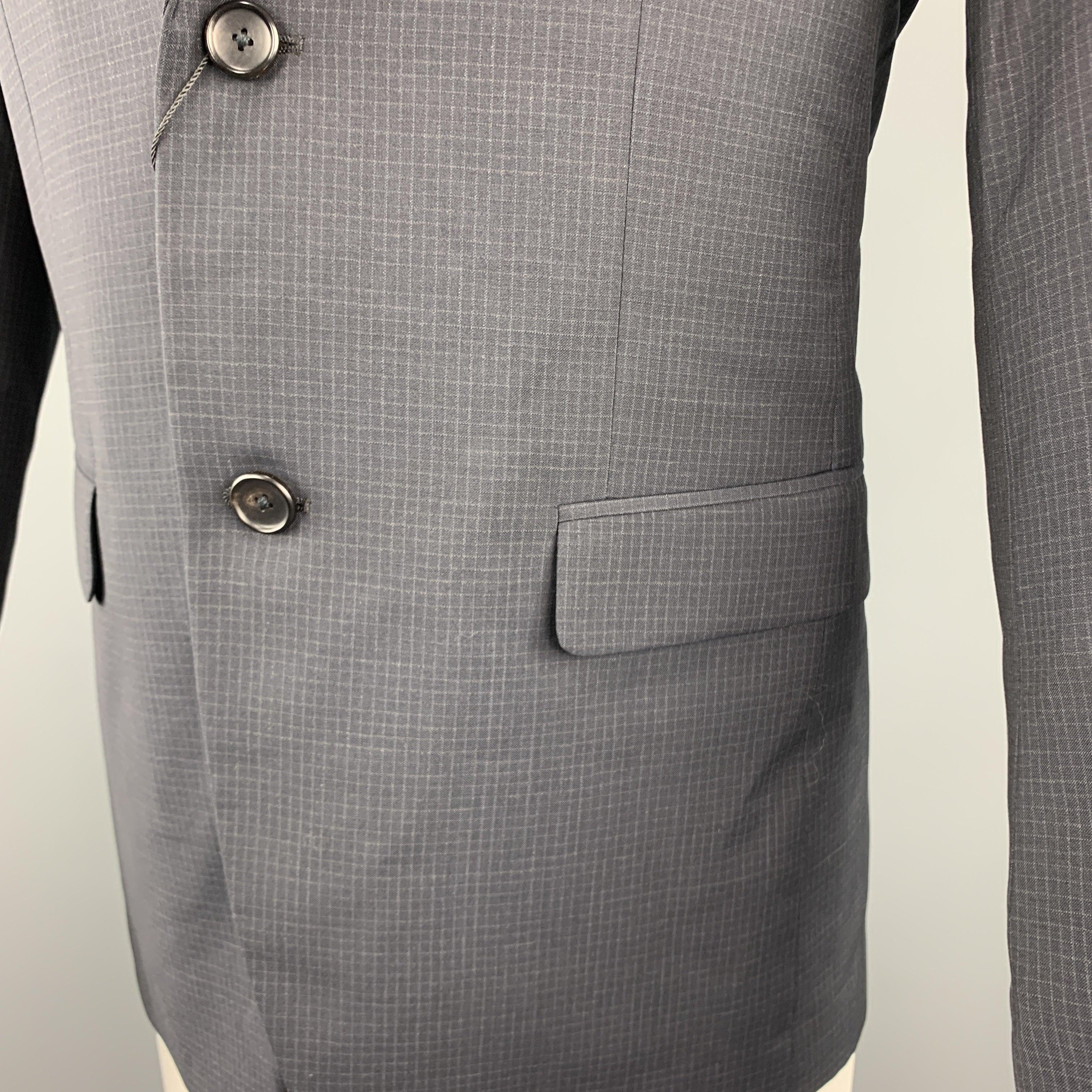 Men's THEORY Wellar Size 38 Regular Grid Navy Wool Sport Coat For Sale