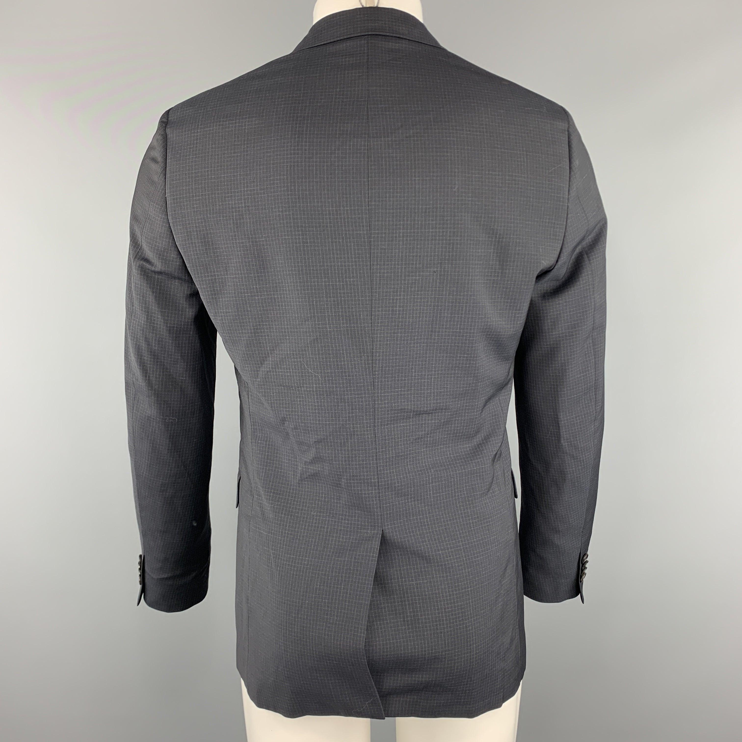 THEORY Wellar Size 38 Regular Grid Navy Wool Sport Coat For Sale 1