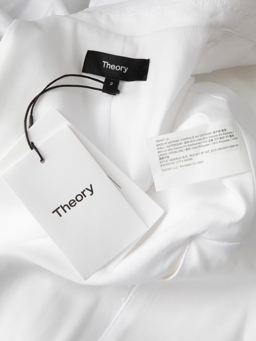 Theory White Single Breasted Mid Length Blazer Size XS In New Condition For Sale In London, GB