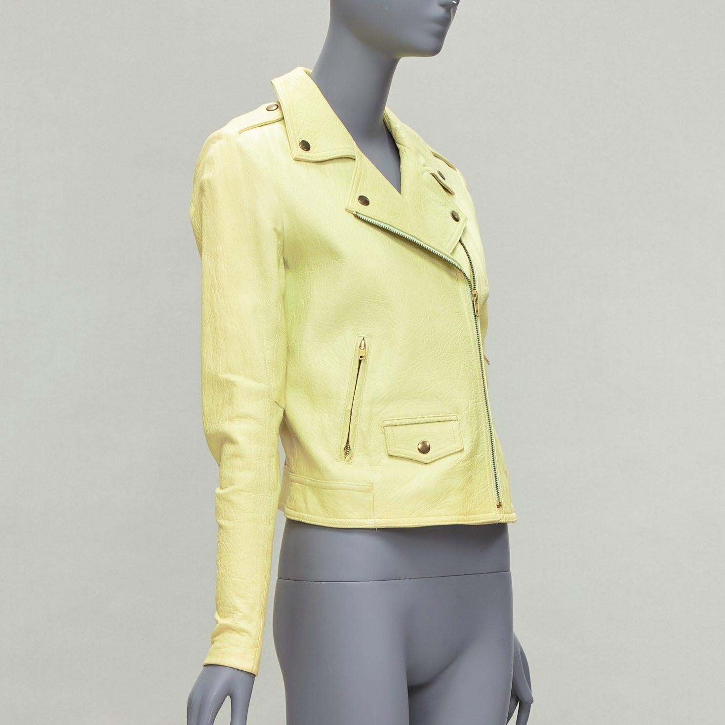 THEORY yellow lambskin leather motorcycle biker jacket M In Good Condition For Sale In Hong Kong, NT