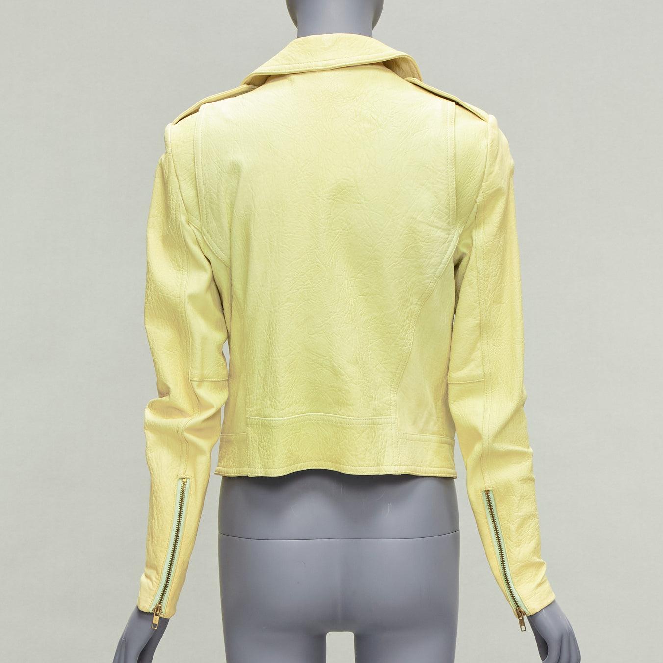 THEORY yellow lambskin leather motorcycle biker jacket M For Sale 1