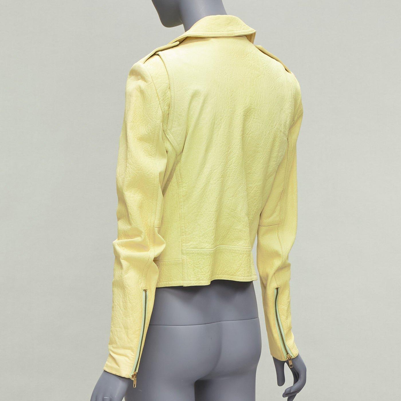 THEORY yellow lambskin leather motorcycle biker jacket M For Sale 2