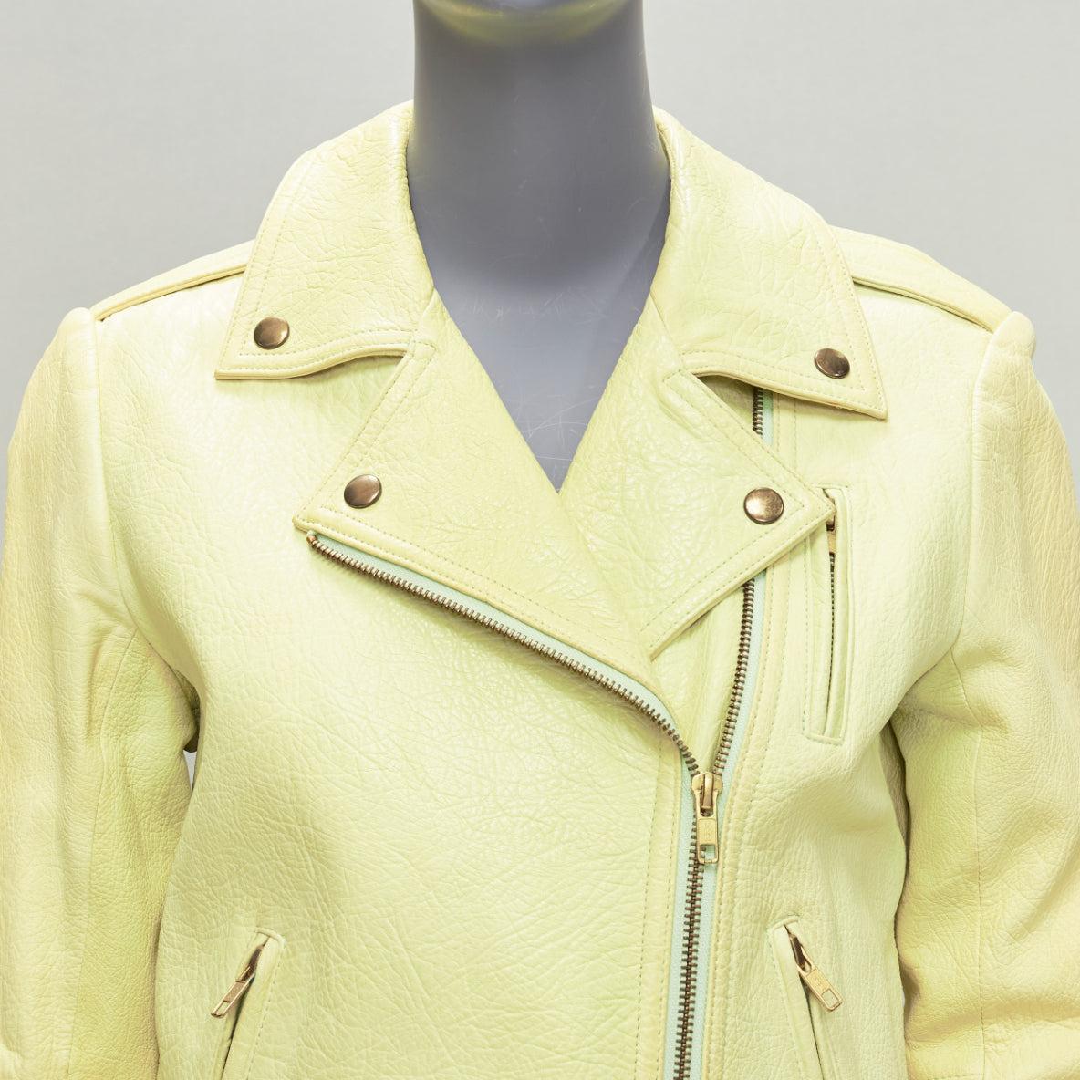 THEORY yellow lambskin leather motorcycle biker jacket M For Sale 3