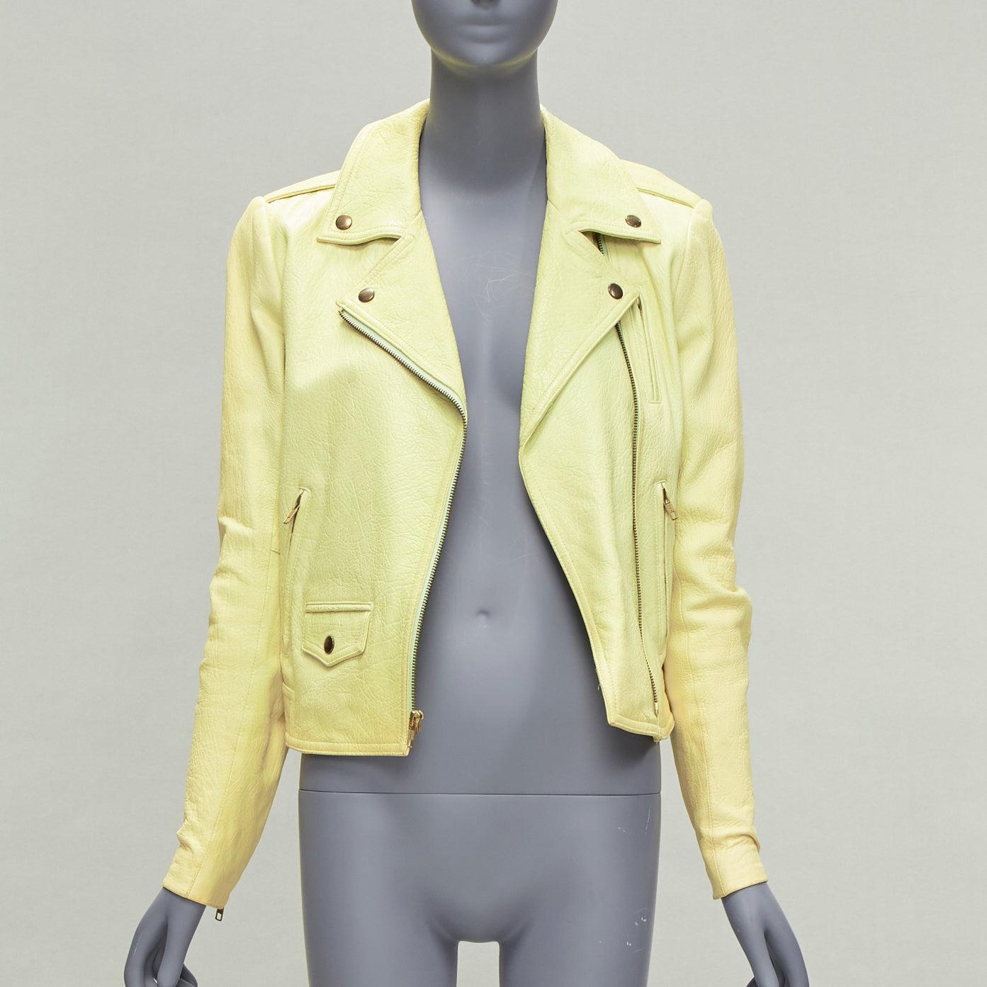 THEORY yellow lambskin leather motorcycle biker jacket M For Sale