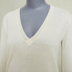THEORY Yulia cream silk blend v neck long sleeve casual classic sweater knit XS