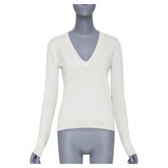 THEORY Yulia cream silk blend v neck long sleeve casual classic sweater knit XS