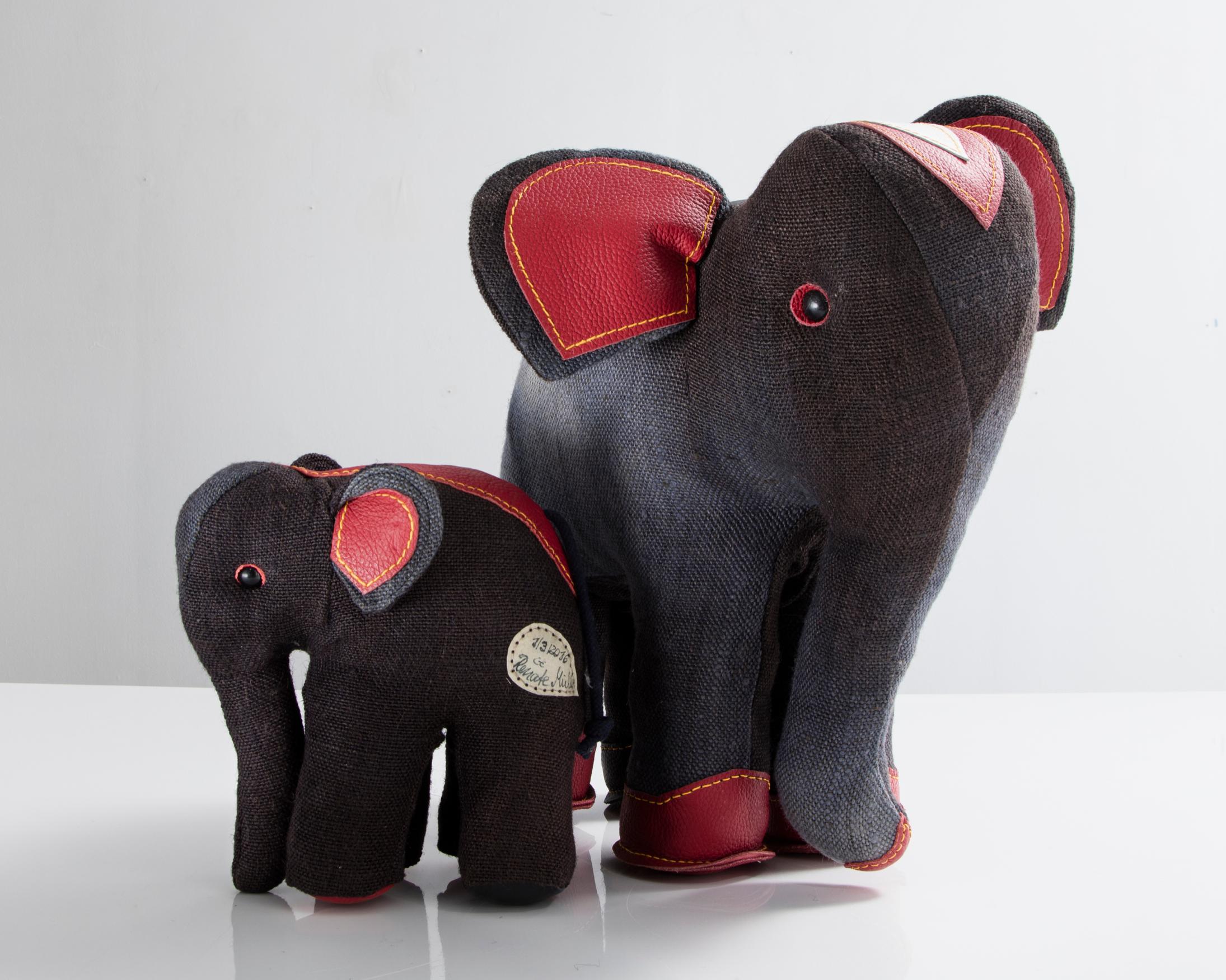Therapeutic Elephant Toy in Jute and Leather by Renate Müller, 1981-1982 In Excellent Condition In New York, NY