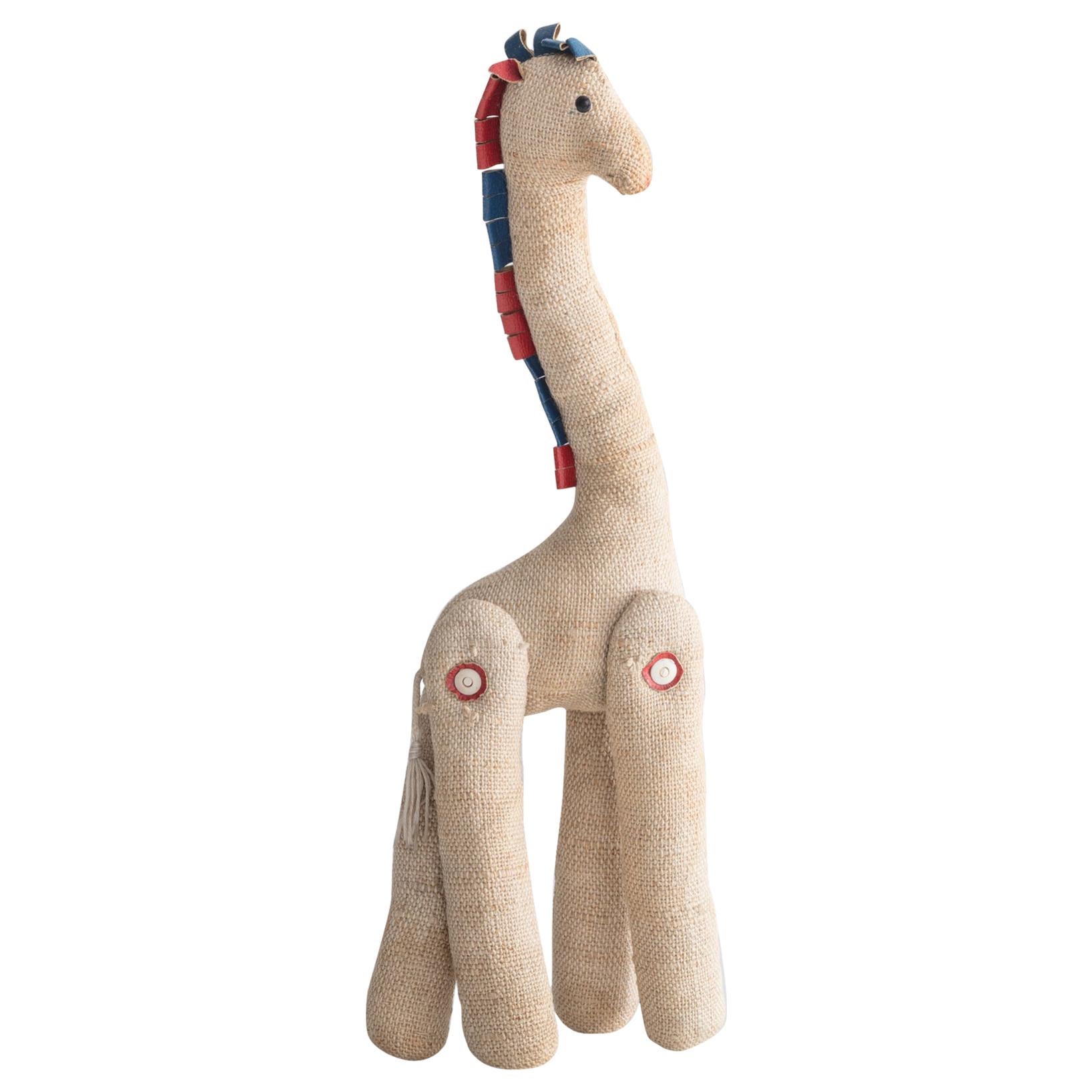 Therapeutic Giraffe Toy in Jute and Leather by Renate Müller, circa 1968 For Sale