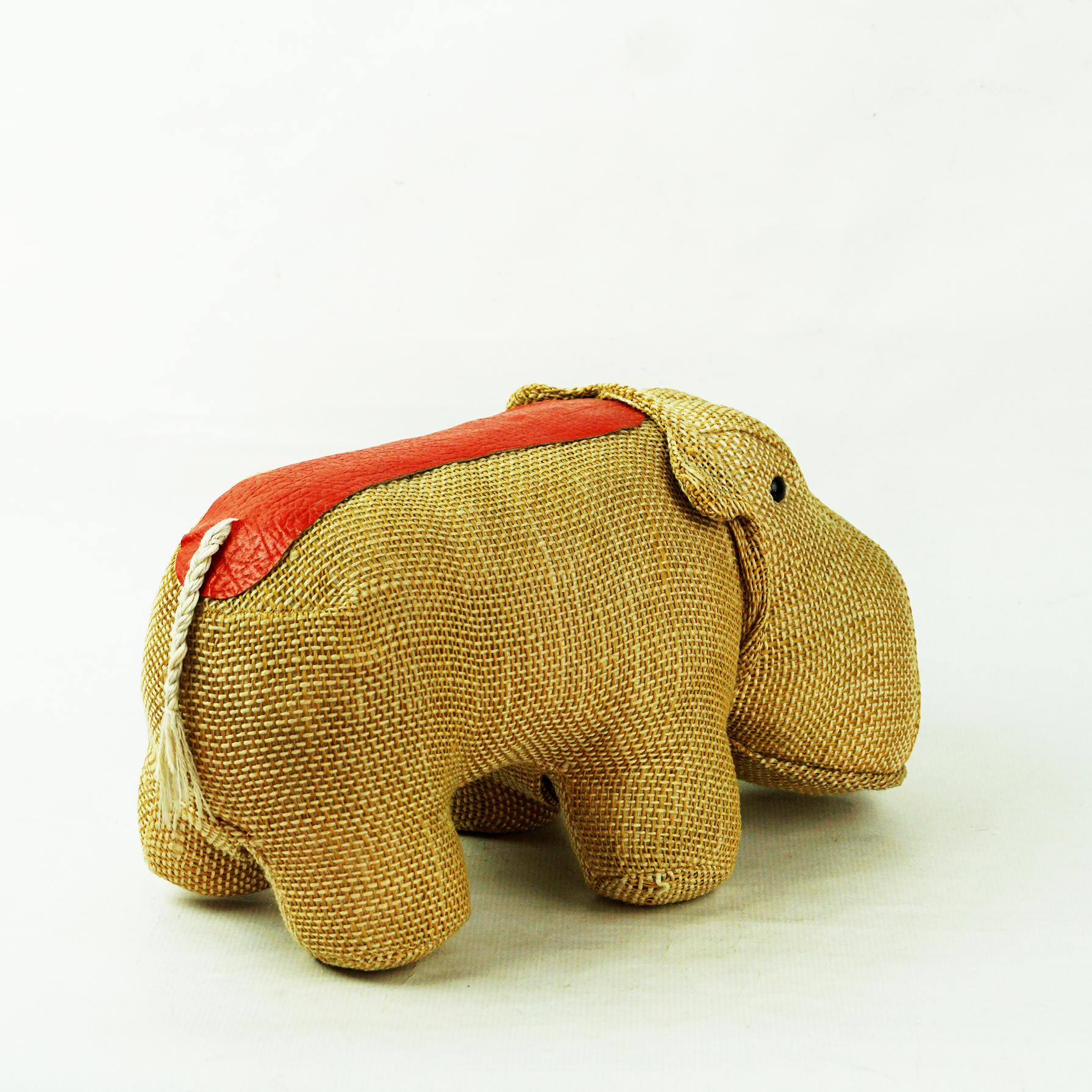 Leather Therapeutic Jute Children Toy Hippo by Renate Müller Germany 1970s 