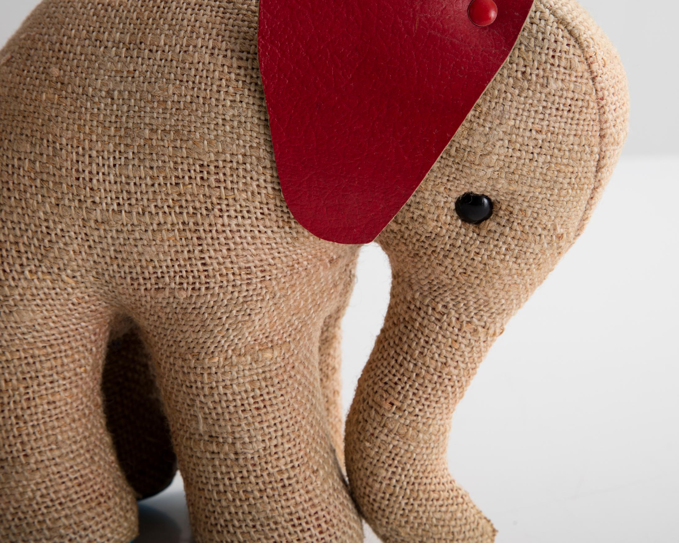 Modern Therapeutic Small Elephant Toy in Jute and Leather by Renate Müller, circa 1969 For Sale