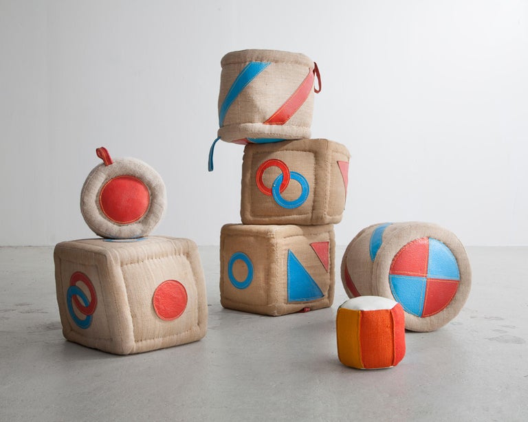 Therapeutic Toy Cube in Jute with Leather by Renate Müller, 19681974