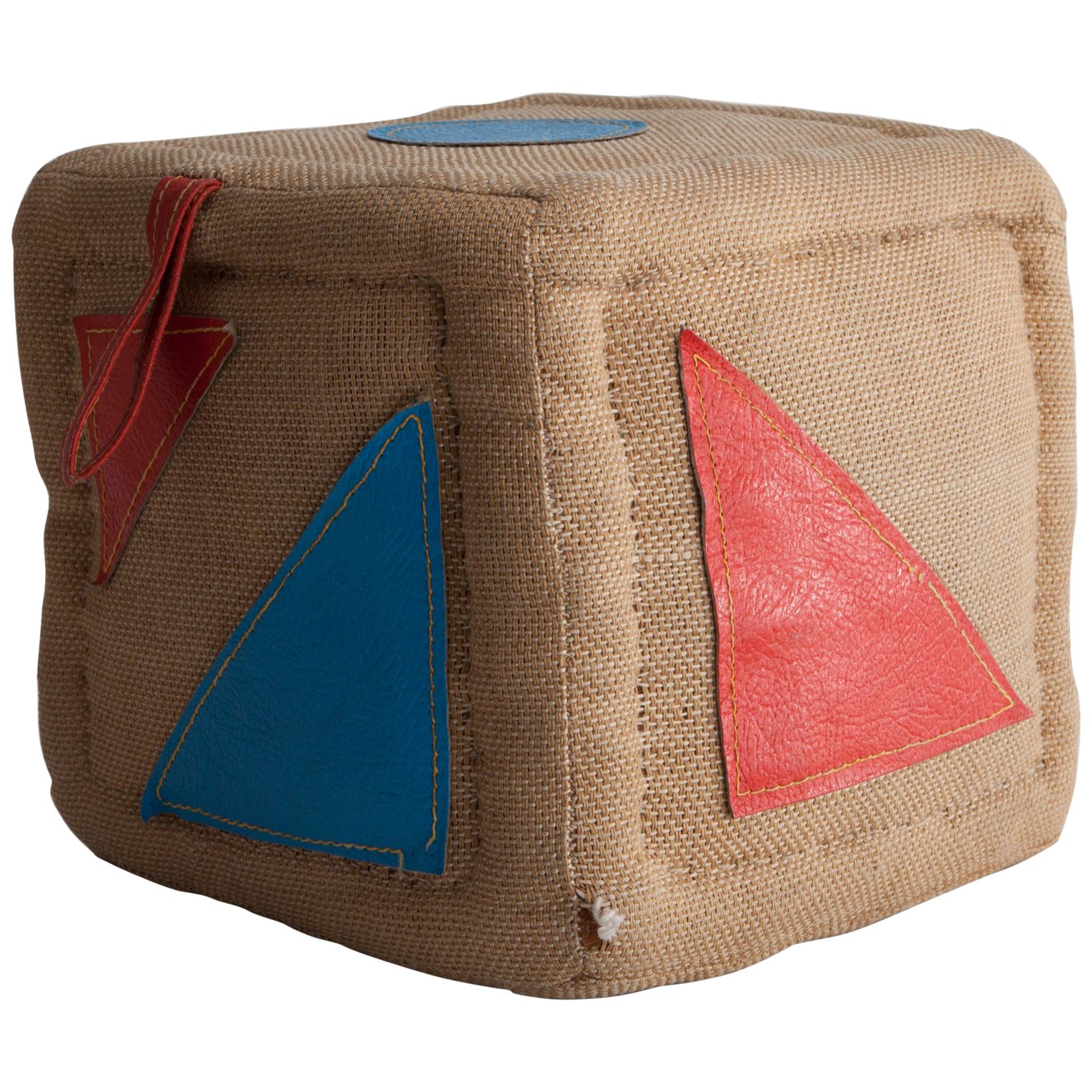 Cube de jouets thérapeutiques en jute avec cuir de Renate Müller, 1968-1974