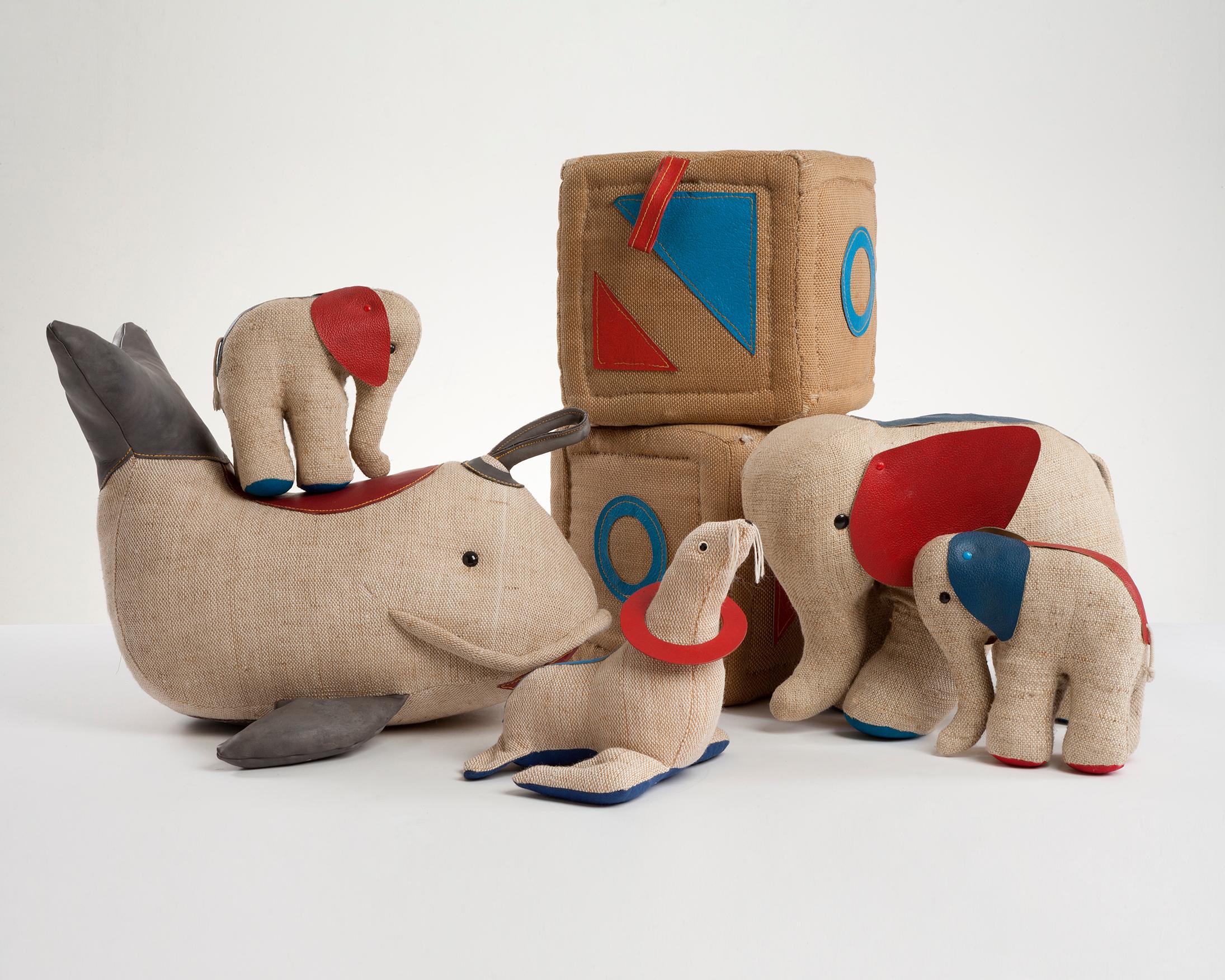 Moderne Sceau à jouets thérapeutique en jute avec cuir de Renate Müller, 1965-1971