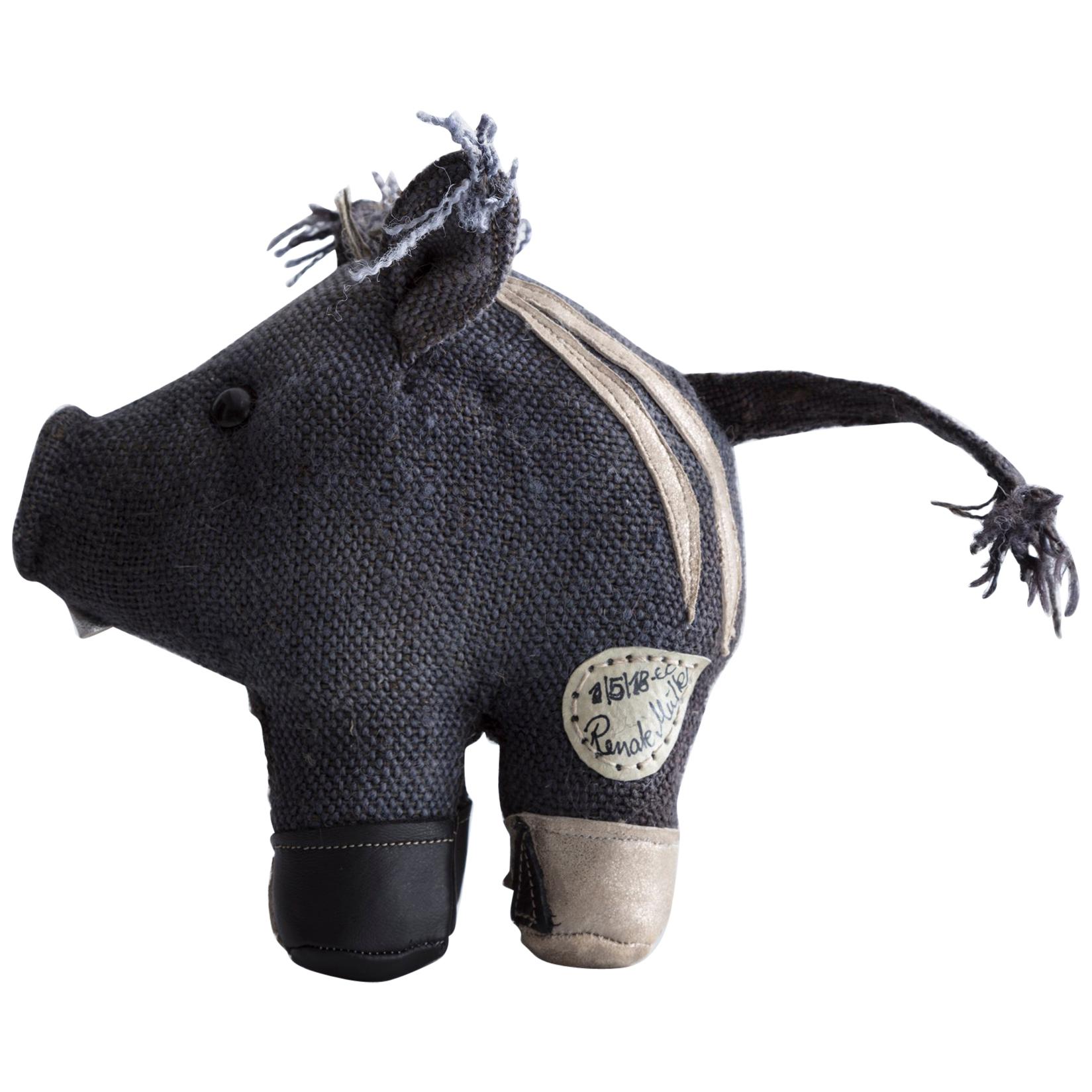 Therapeutic Wild Boar Toy in Jute and Leather by Renate Müller, 2005