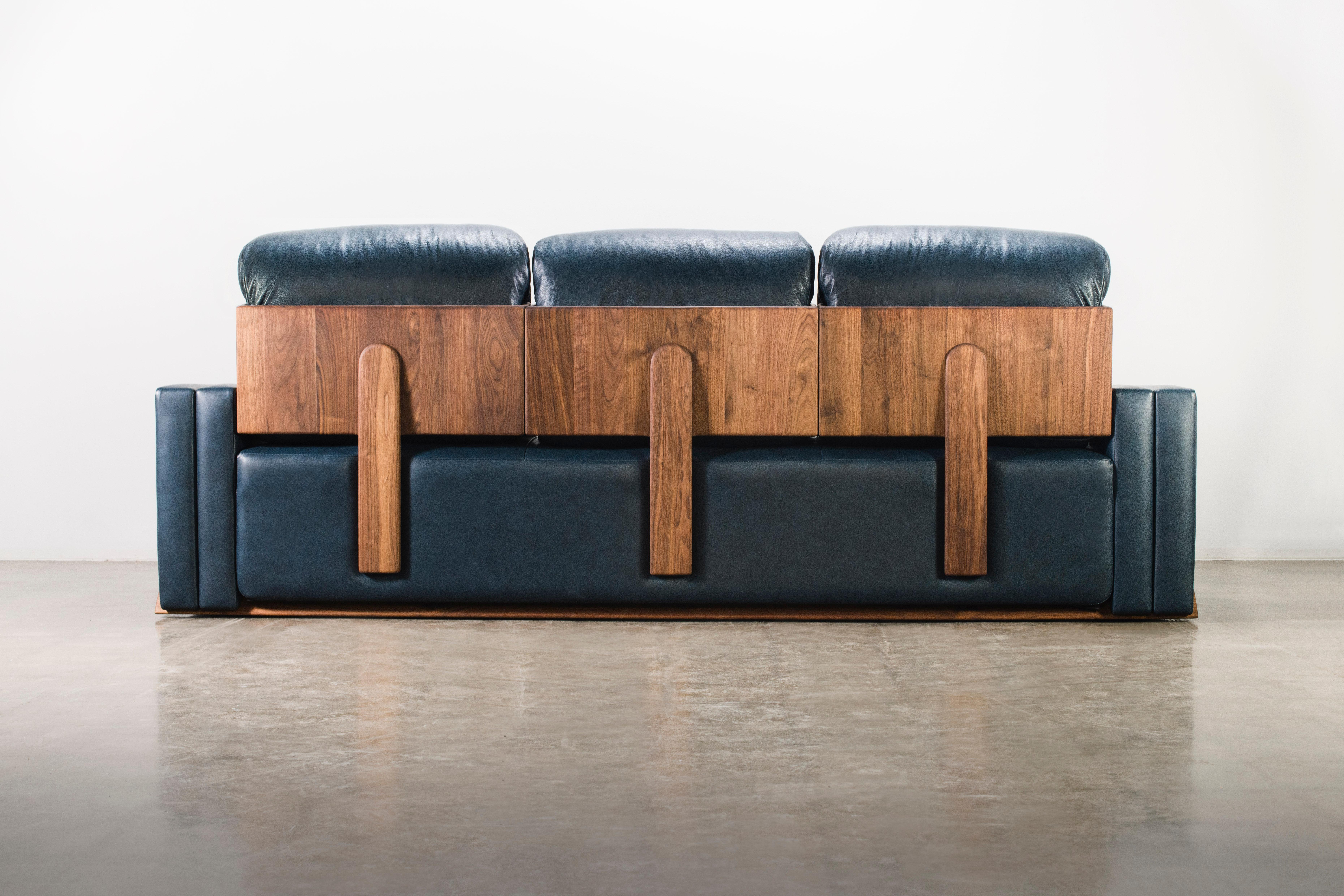 Contemporary There, There Sofa by Levi Christiansen in Walnut and Ink Leather For Sale