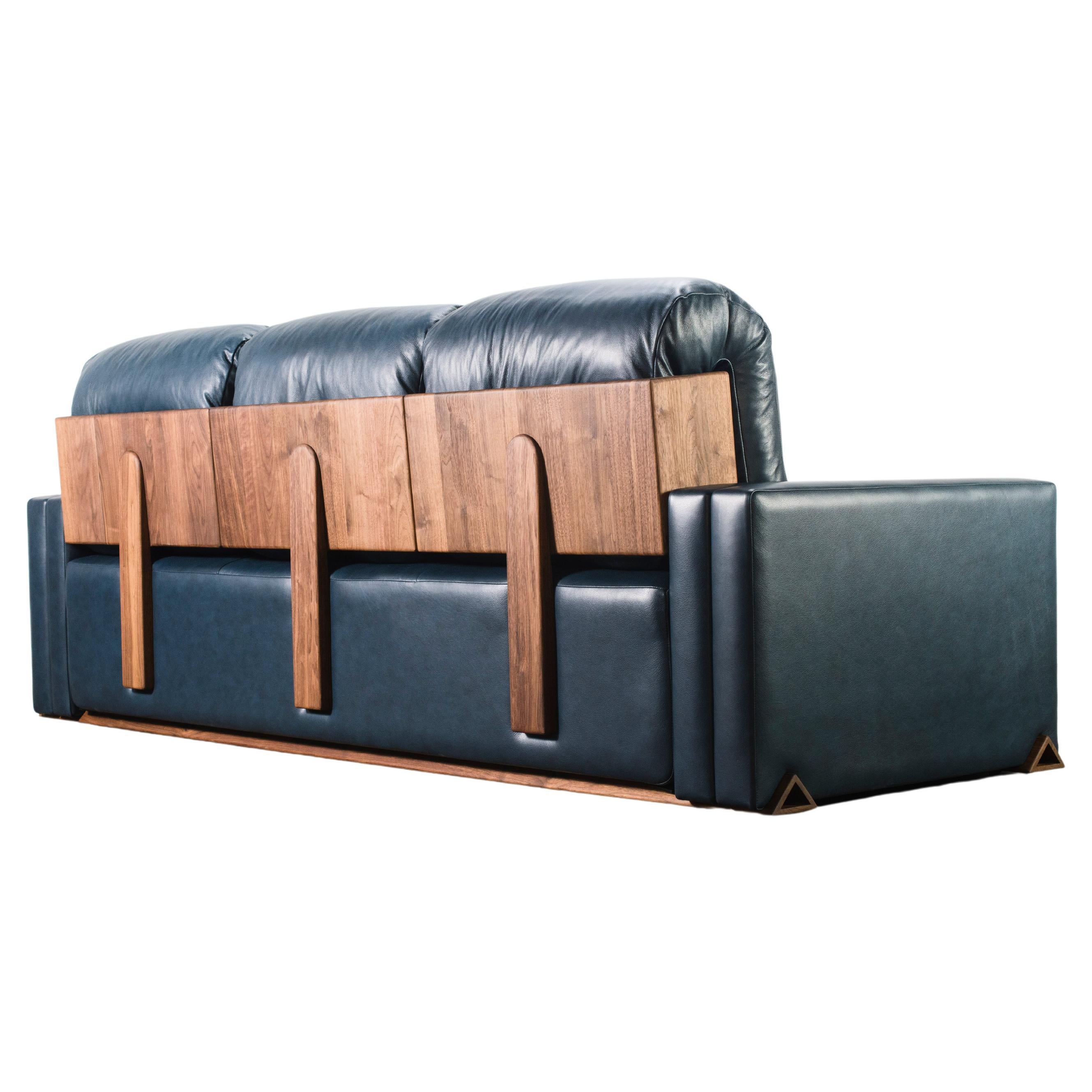 There, There Sofa by Levi Christiansen in Walnut and Ink Leather For Sale