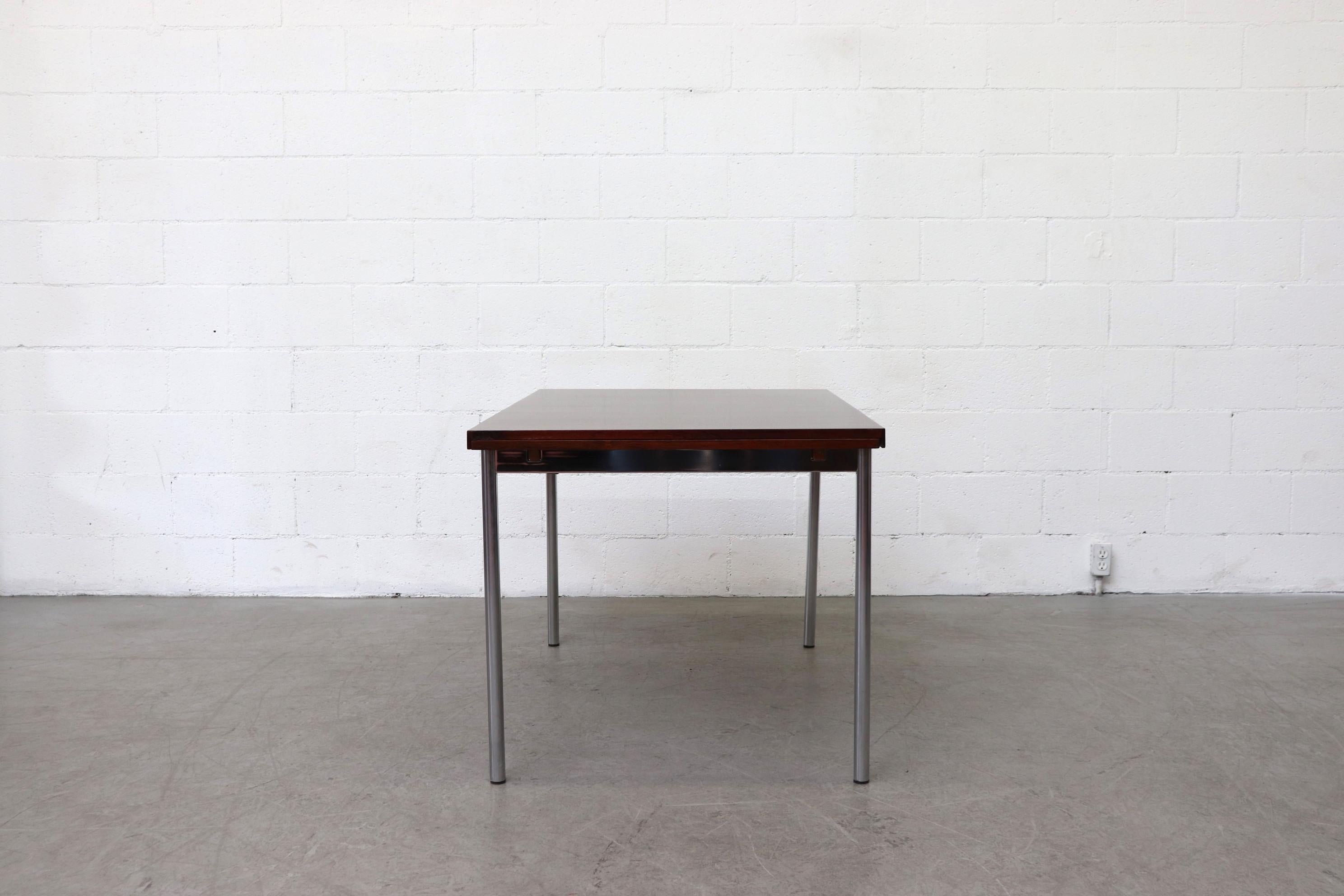 Mid-Century Modern Thereca Rosewood and Chrome Dining Table with Leaf Extensions