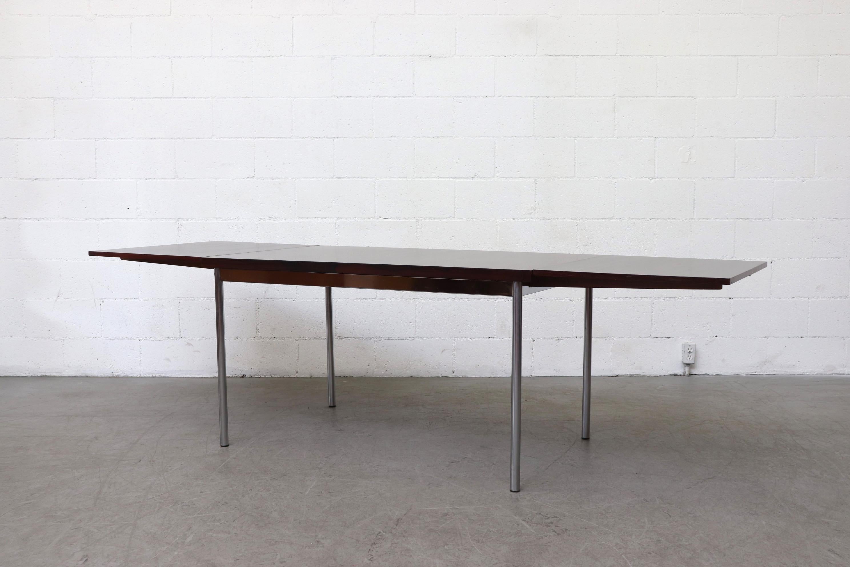 Thereca Rosewood and Chrome Dining Table with Leaf Extensions In Good Condition In Los Angeles, CA