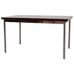 Table de salle à manger Thereca en bois de rose et chrome avec rallonges en feuilles