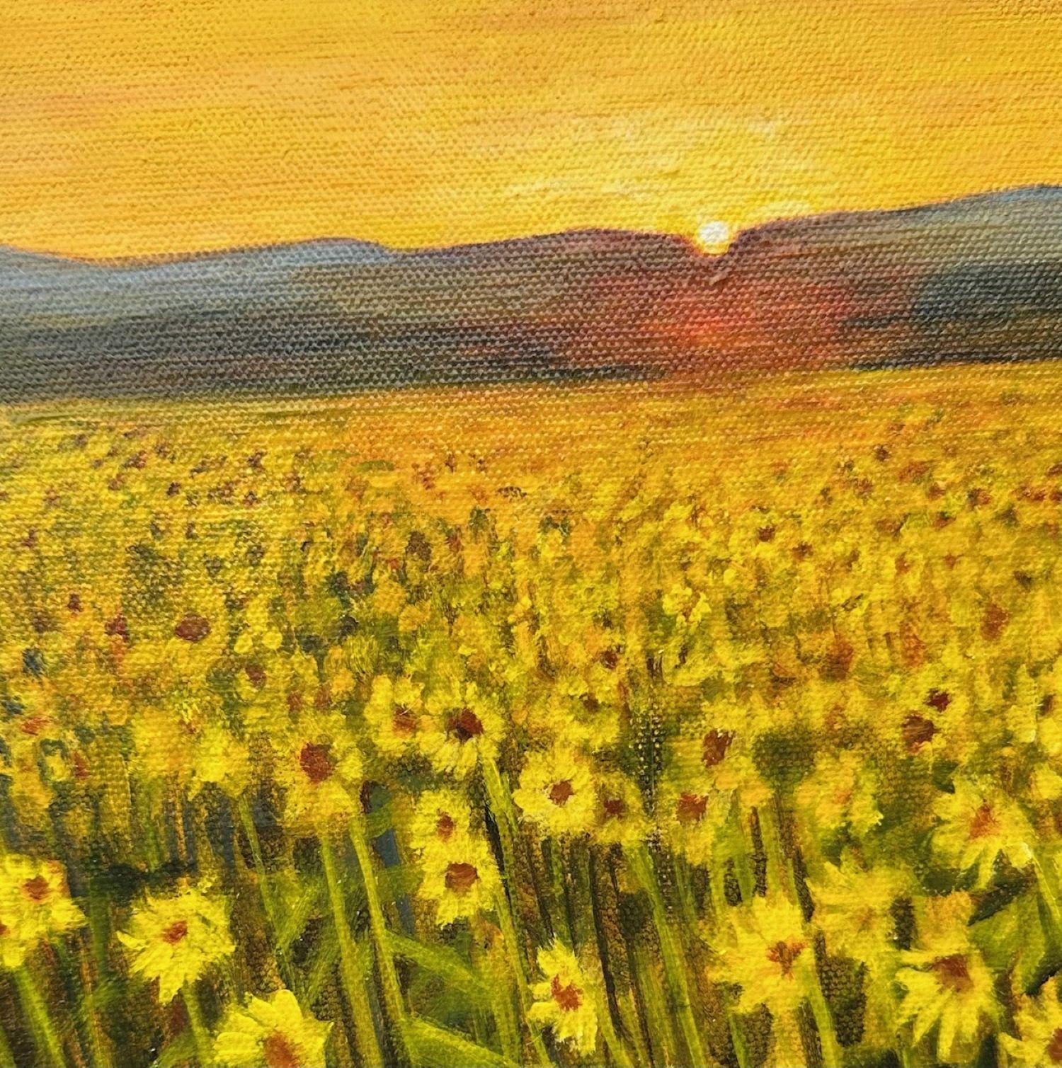 Girasoli estivi, dipinto originale - Still-Life Painting Marrone di Theresa Andreas-O'Leary