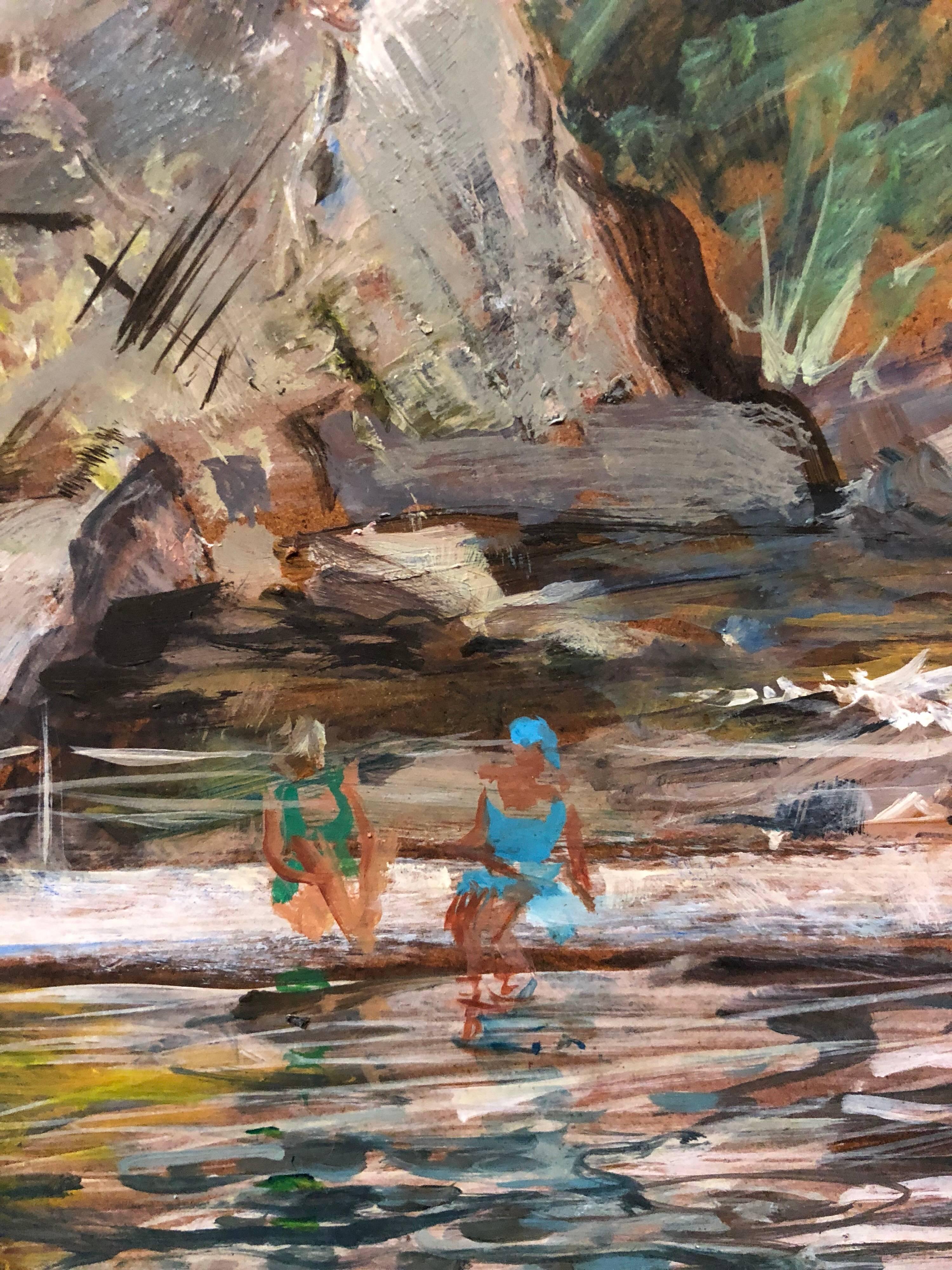 Bathers at the Quarry 1940s American Modernist Oil Painting WPA era For Sale 1