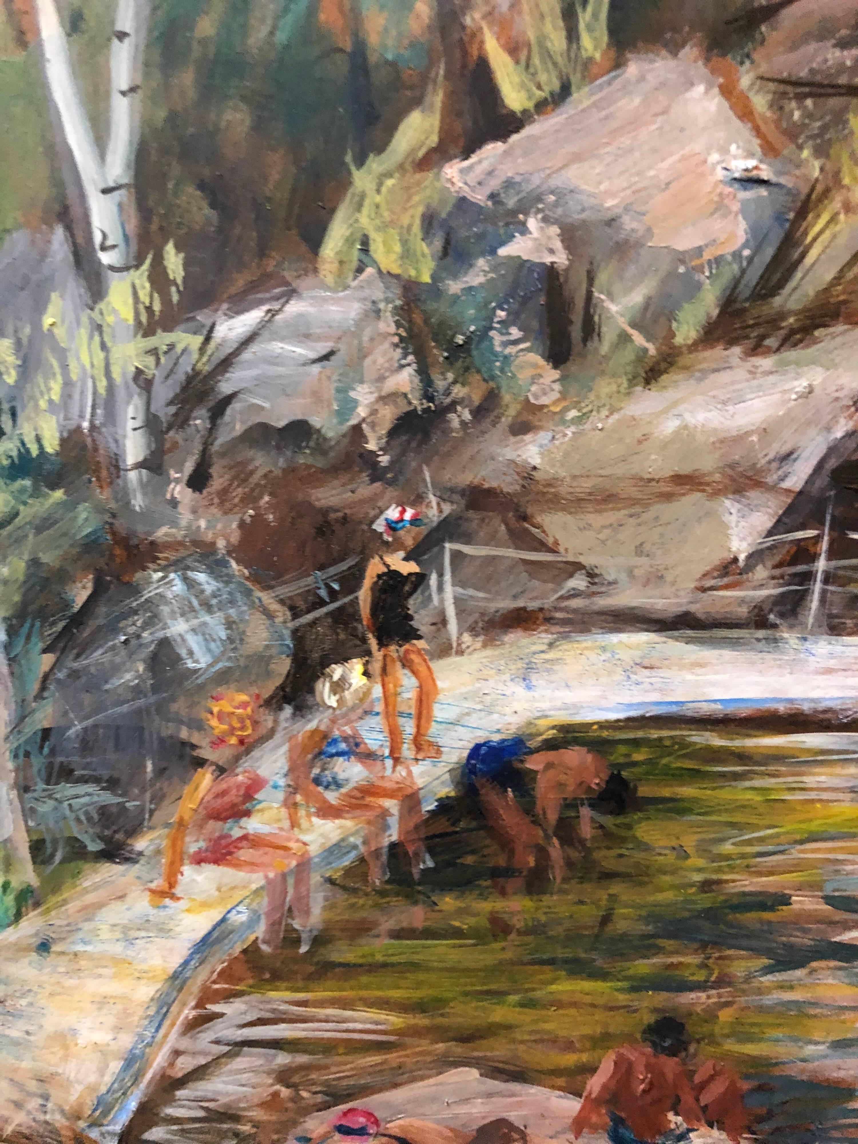 Bathers at the Quarry 1940s American Modernist Oil Painting WPA era For Sale 3