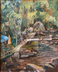 Bañistas en la cantera Década de 1940 Pintura al óleo modernista estadounidense Época WPA